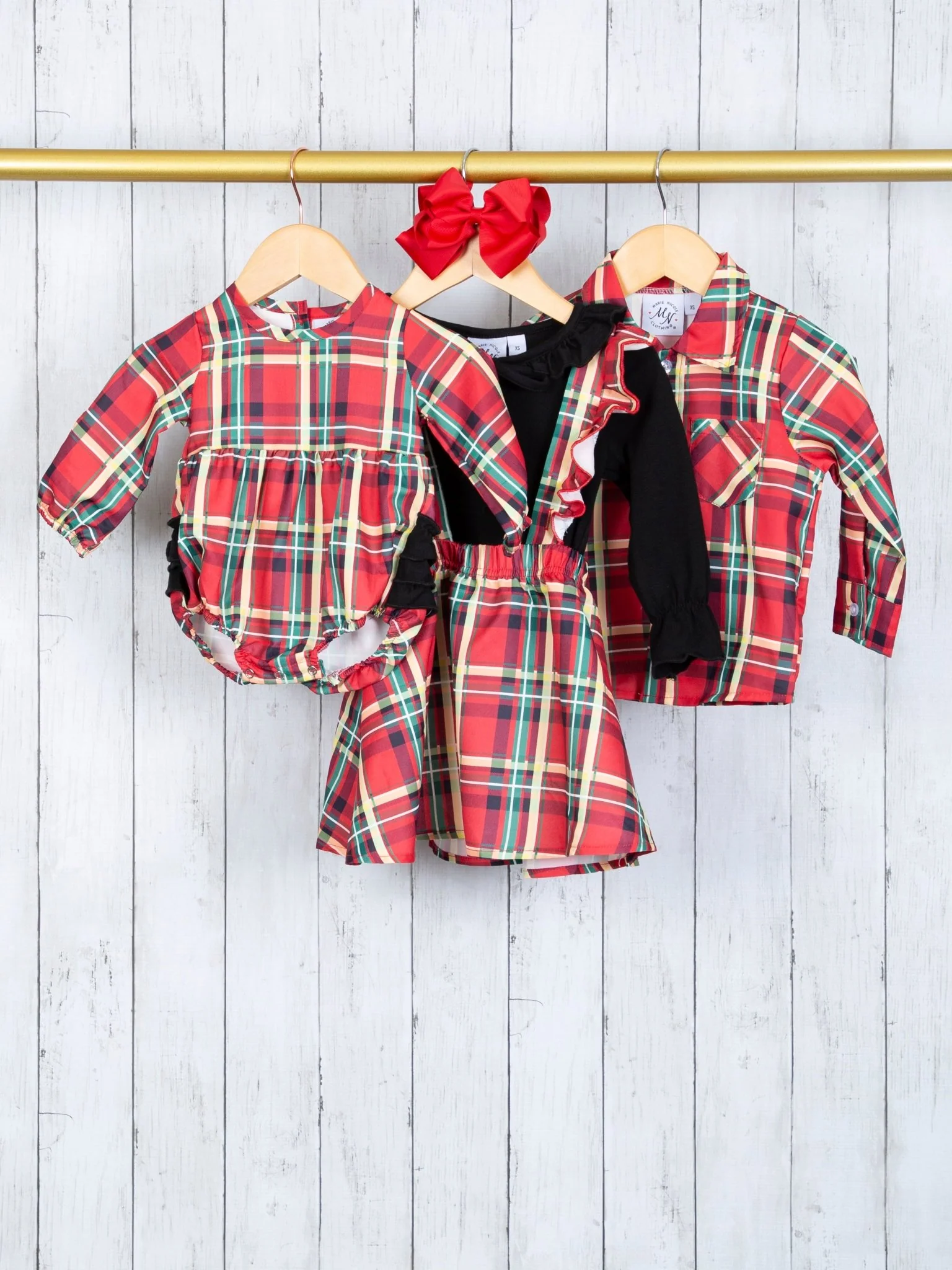 Red & Yellow Plaid Overall Dress Set - Image 4
