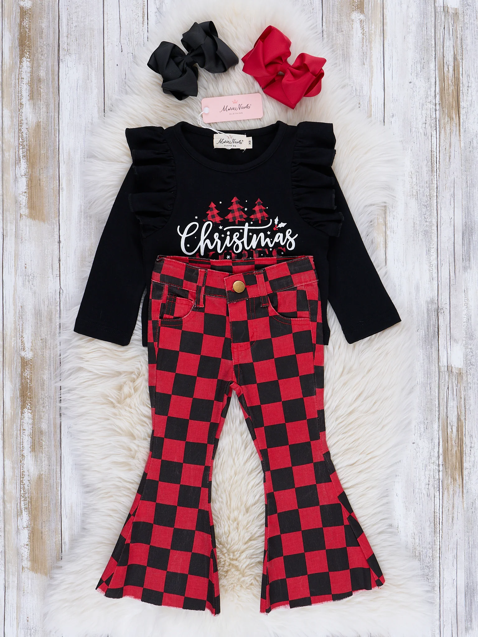Red & Black Checkers "Christmas Vibes" Outfit - Image 3