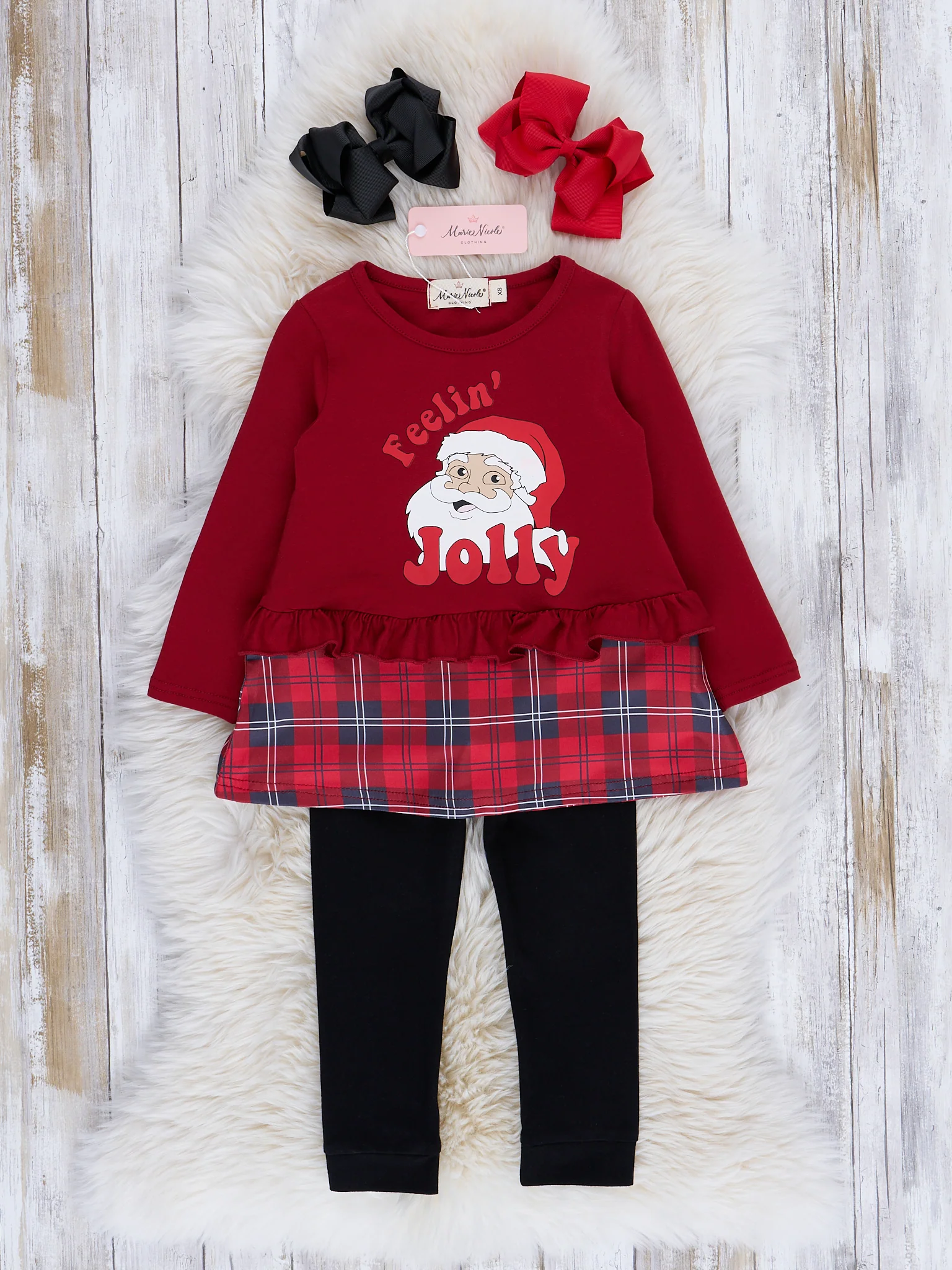 Red & Black Plaid "Feelin' Jolly" Santa Outfit