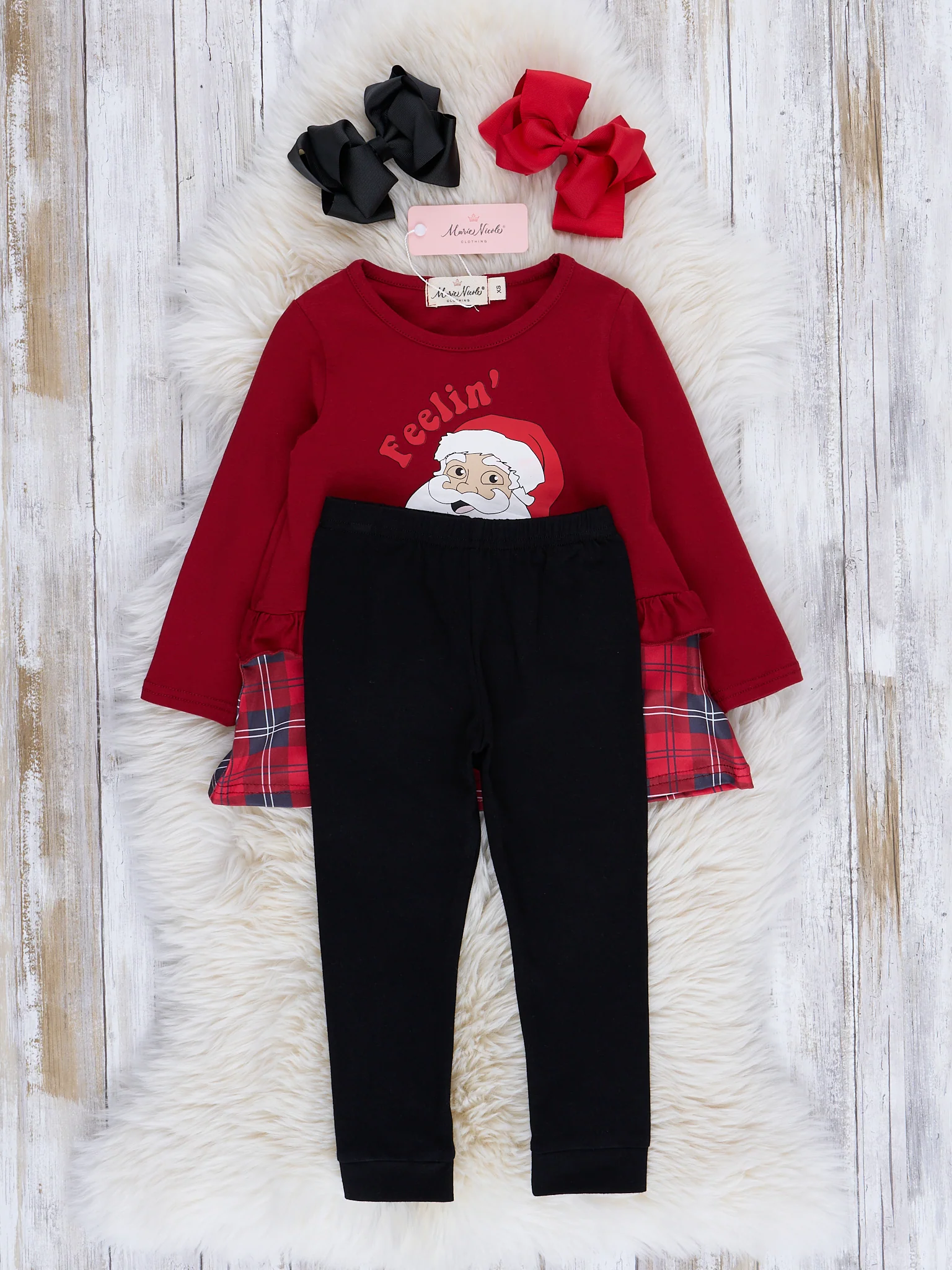 Red & Black Plaid "Feelin' Jolly" Santa Outfit - Image 2