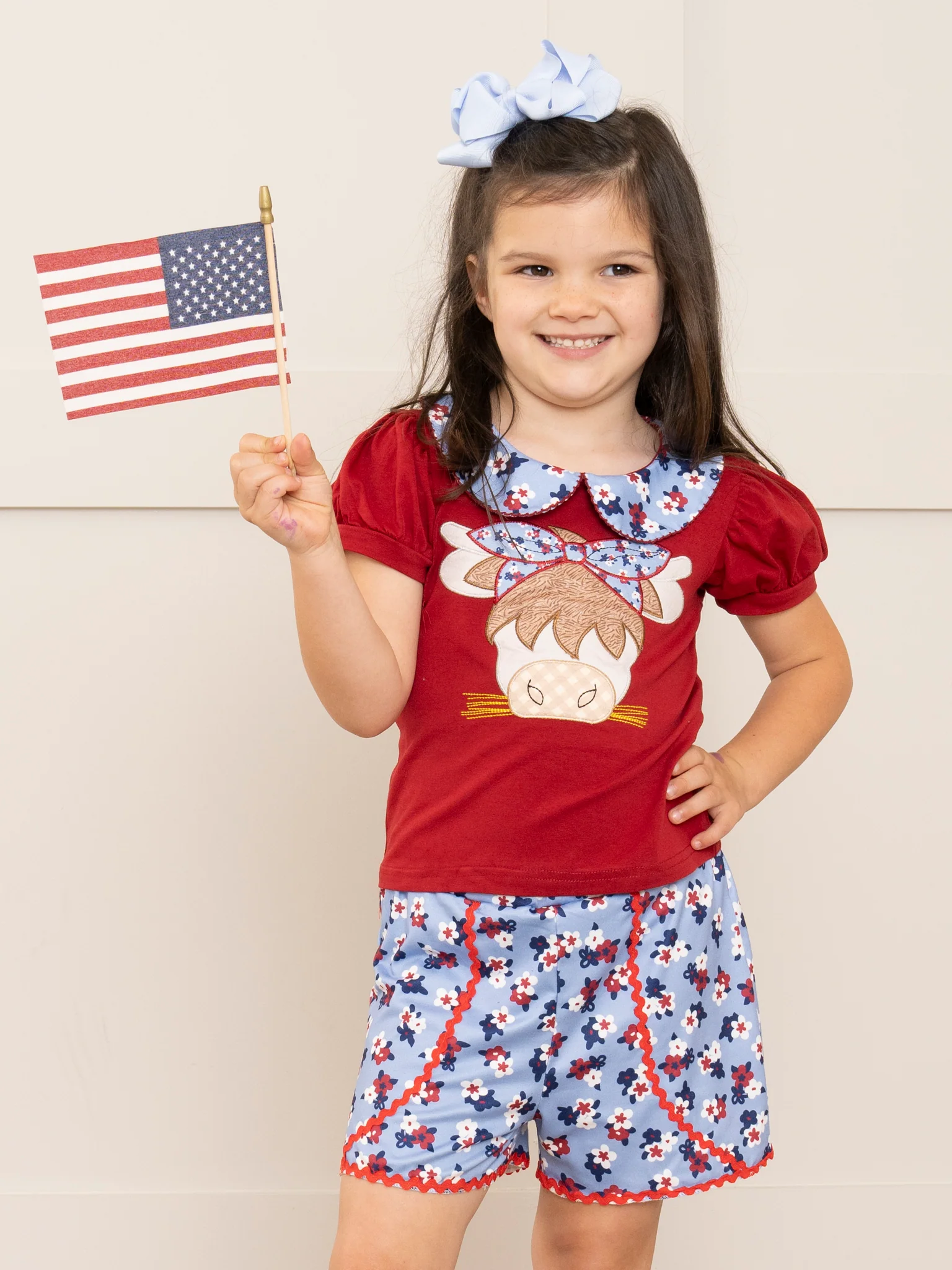 Red & Blue Floral Cow Ruffle Outfit