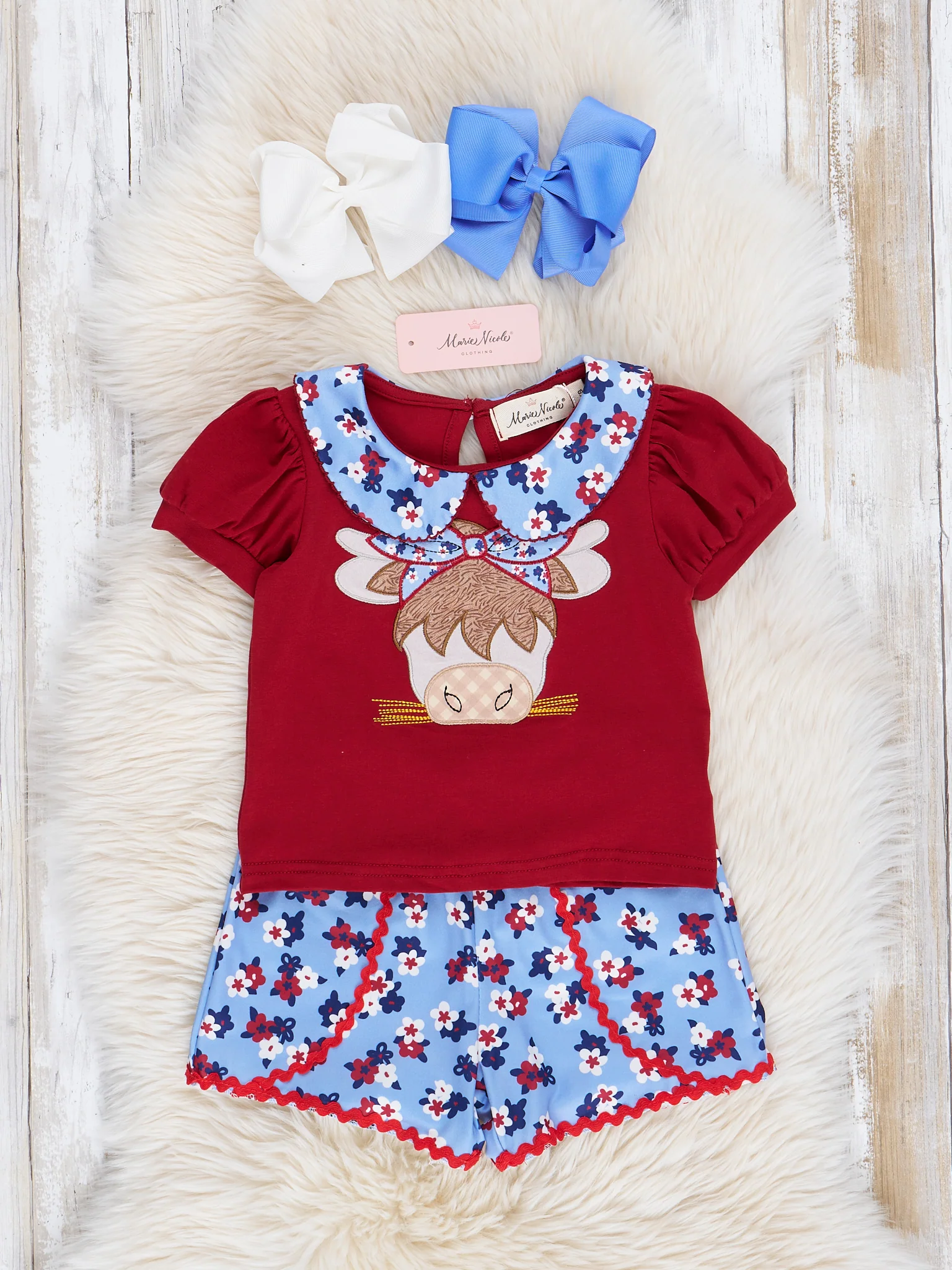 Red & Blue Floral Cow Ruffle Outfit - Image 2