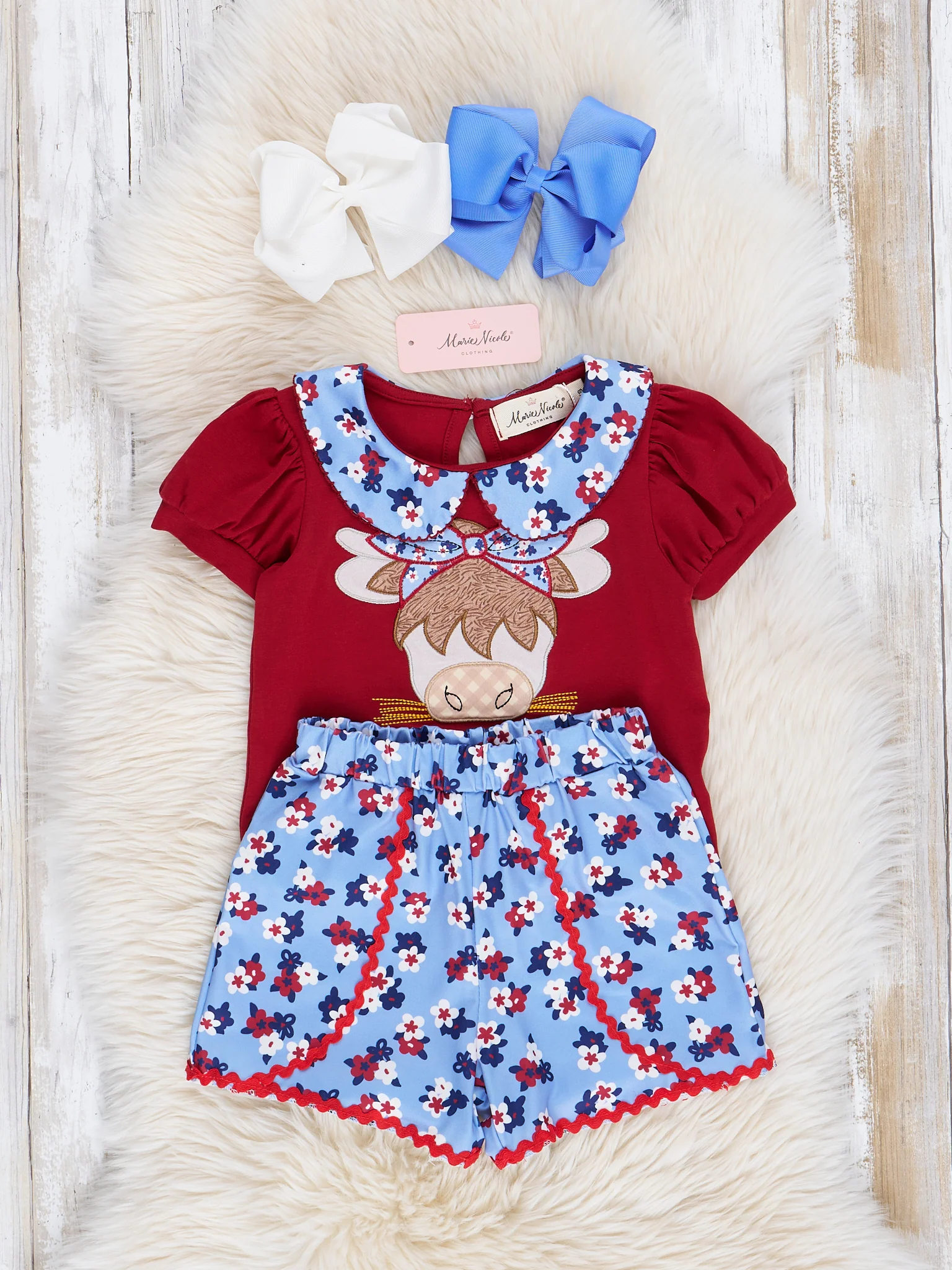 Red & Blue Floral Cow Ruffle Outfit - Image 3