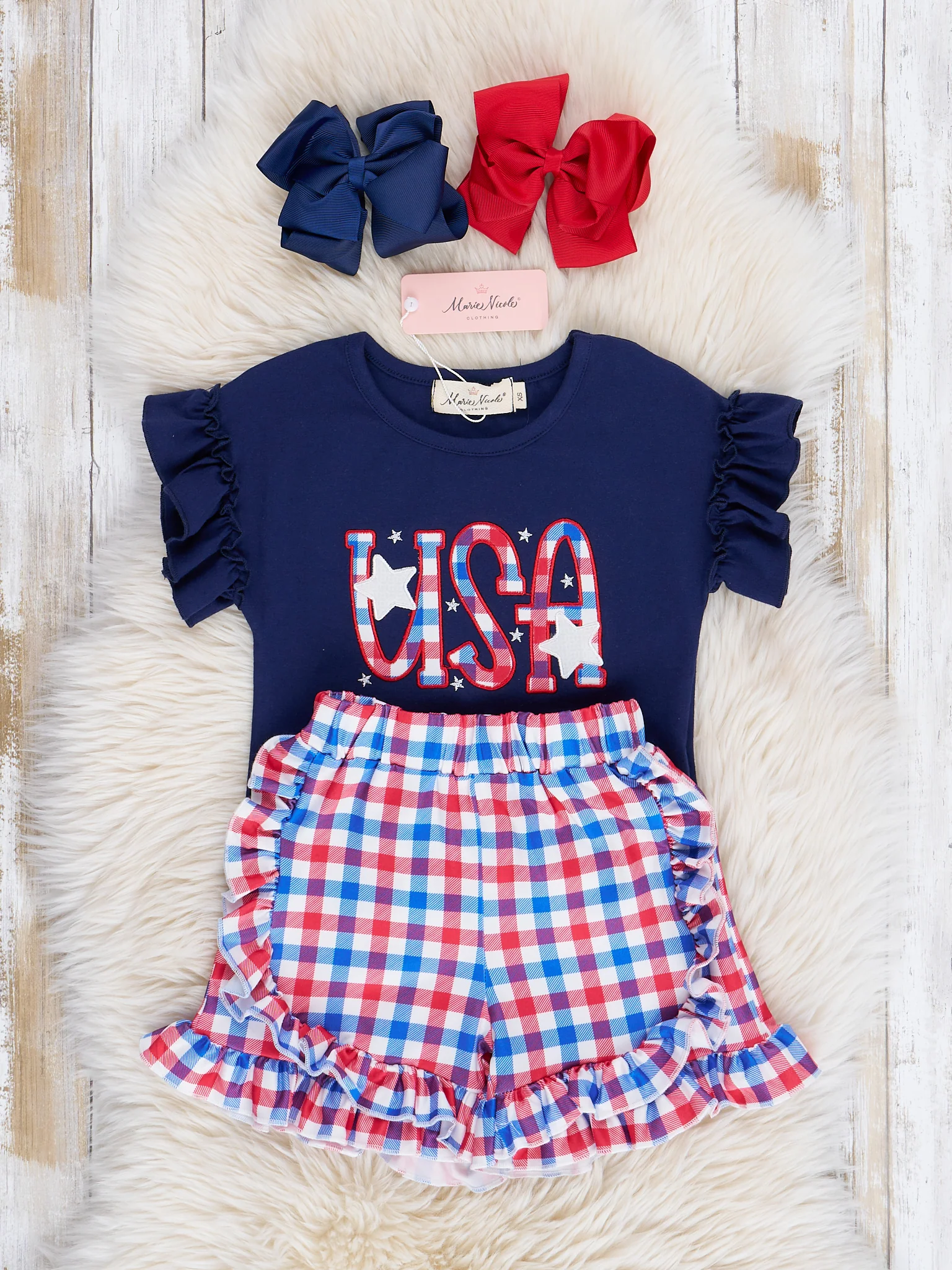 Red & Blue Gingham USA Ruffle Outfit - Image 2