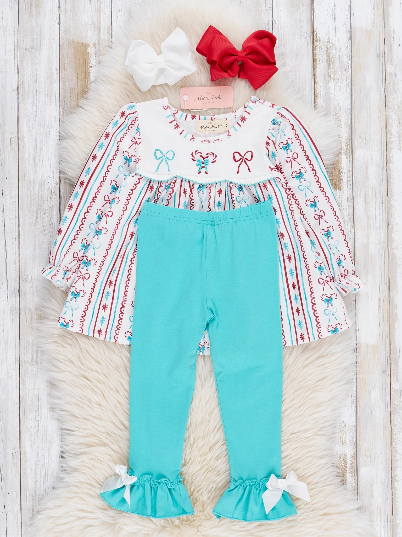 Red & Blue Peppermint Bows Ruffle Outfit - Image 2