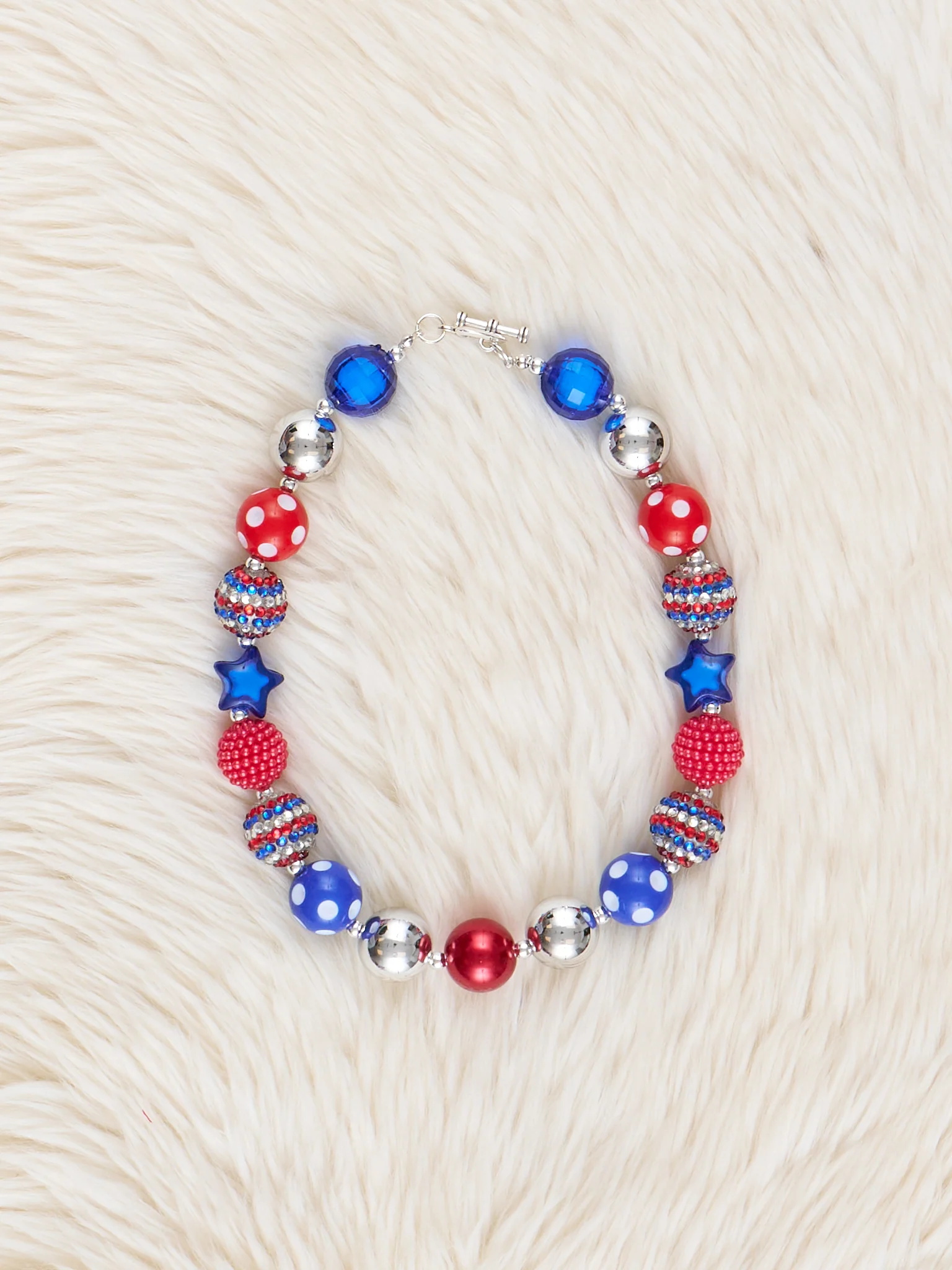 Red & Blue Star Sparkle Charm Bubblegum Necklace