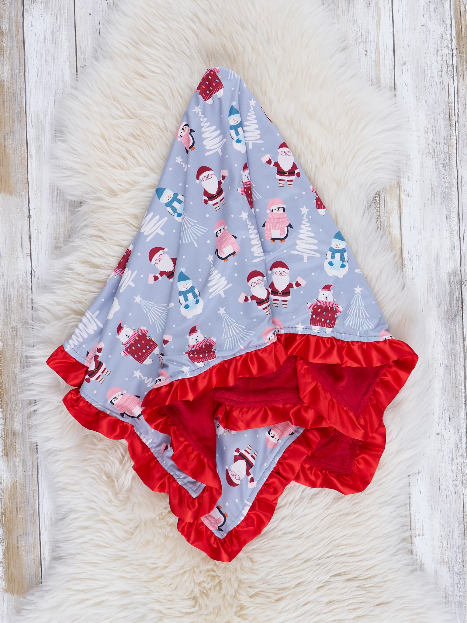 Red & Chambray North Pole Ruffle Minky Blanket