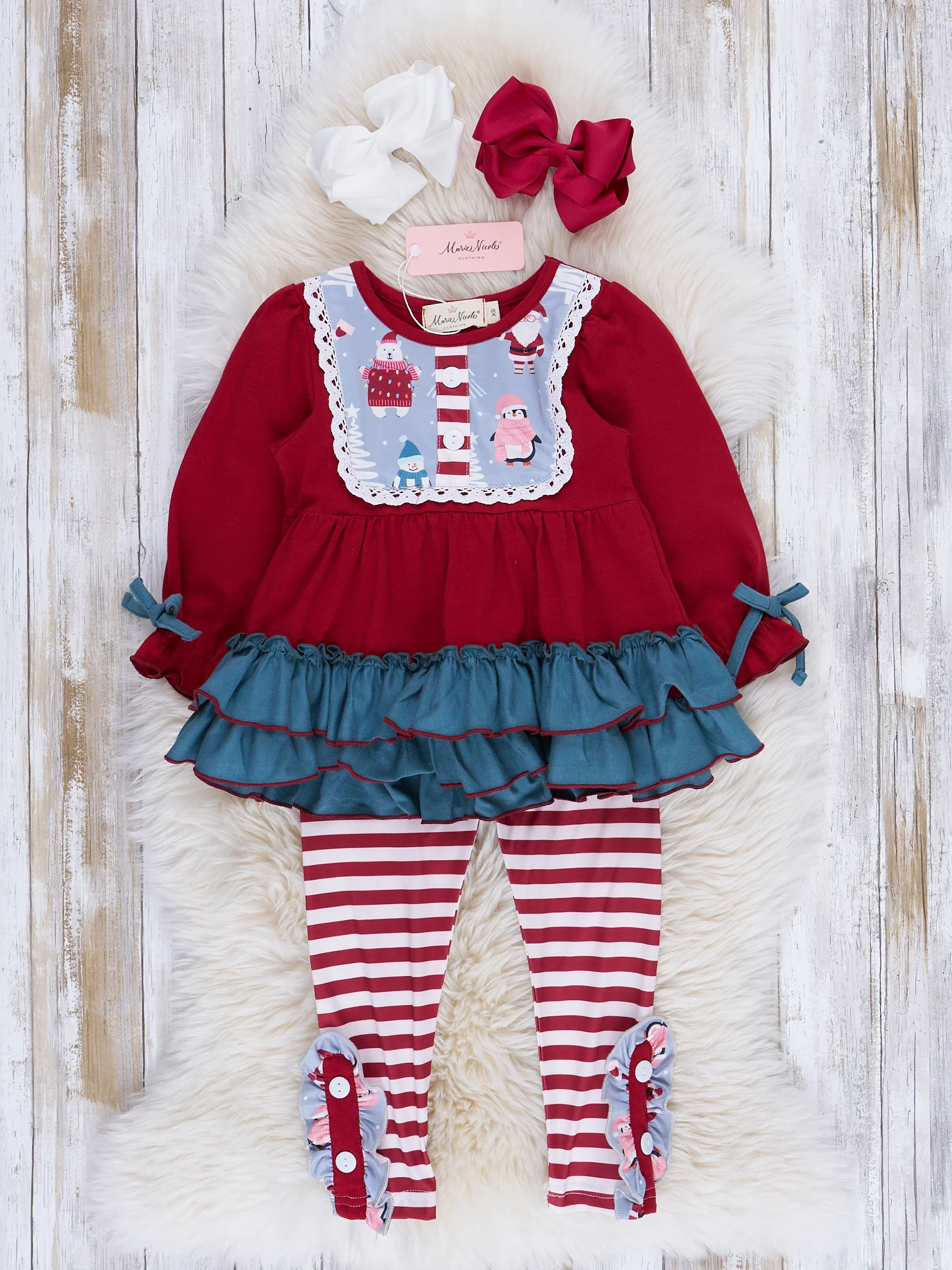 Red & Chambray North Pole Ruffle Outfit