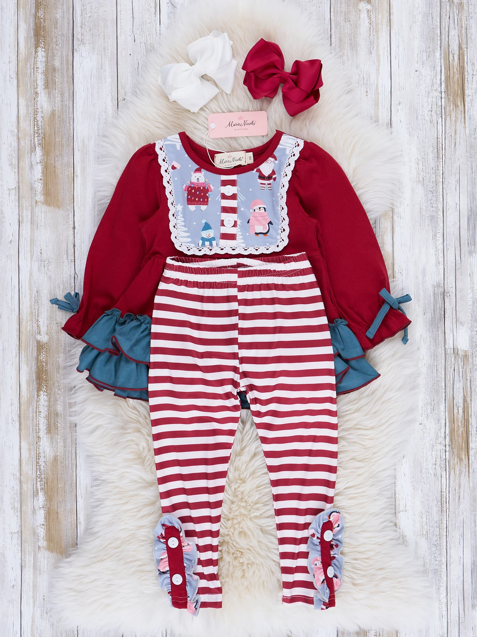 Red & Chambray North Pole Ruffle Outfit - Image 2