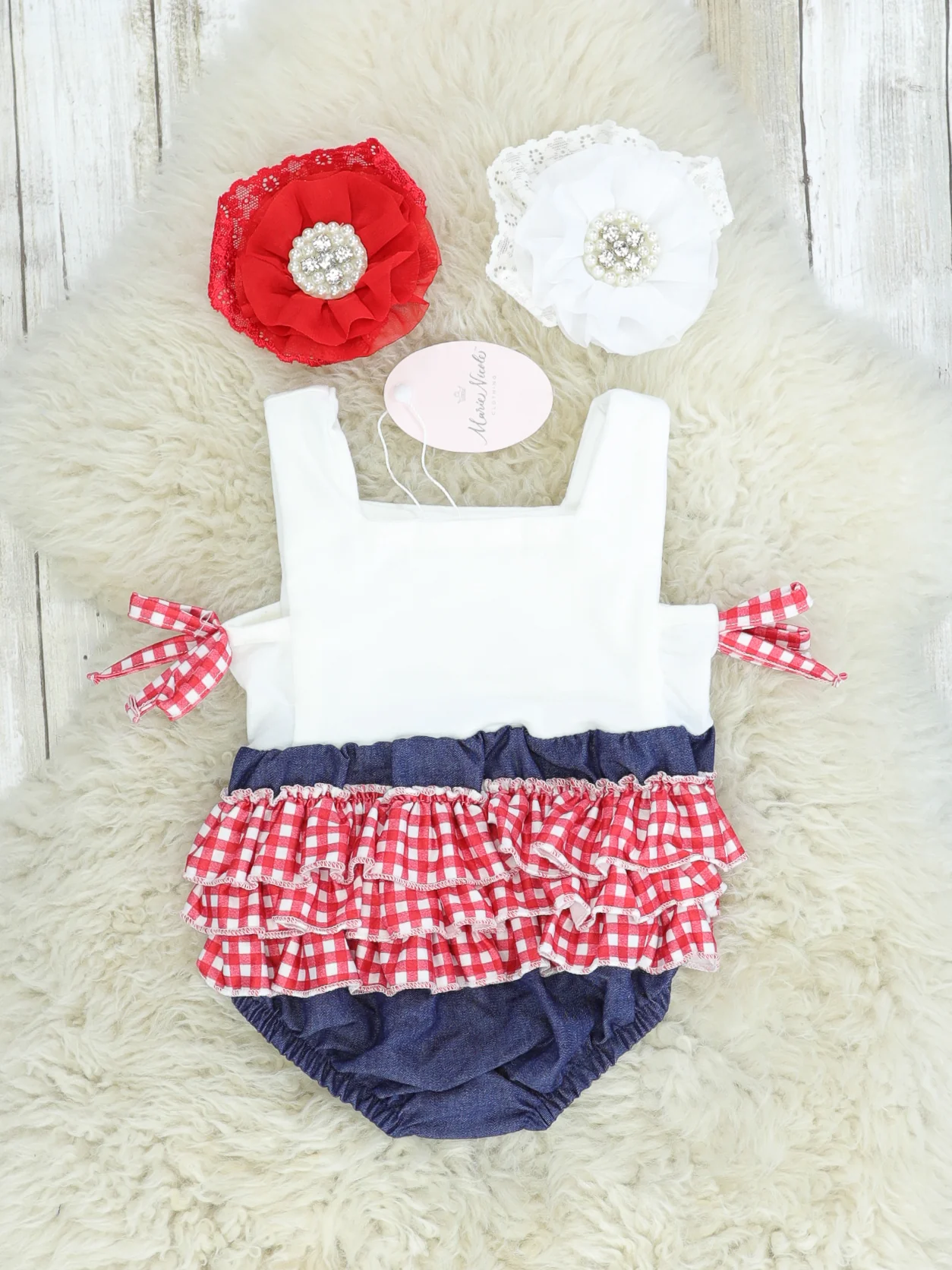 Red Check Cow Ruffle Bubble Romper - Image 2