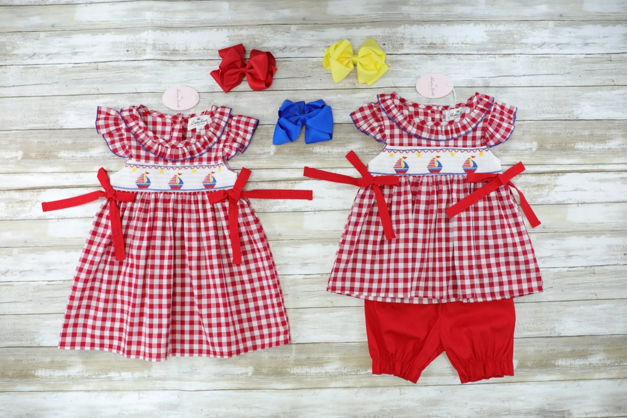 Red Check Smocked Sailboat Outfit - Image 3