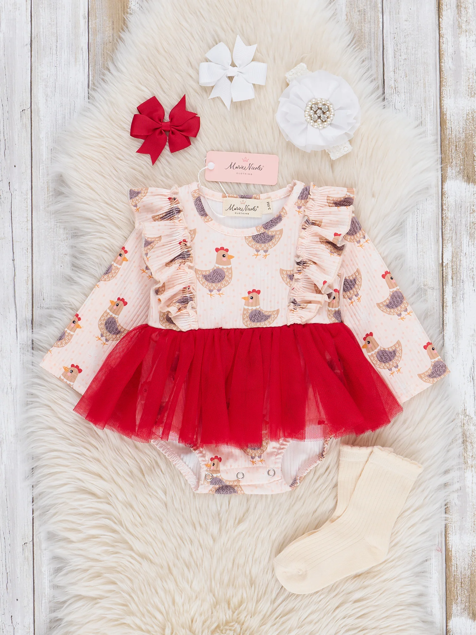 Red Chicken Tulle Bubble Romper