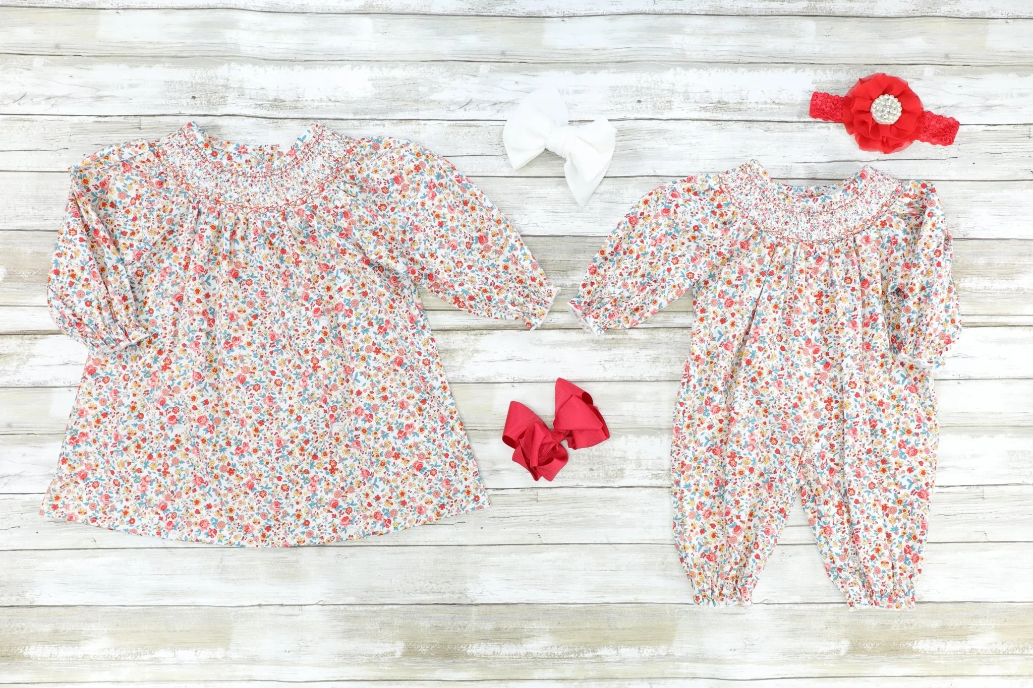 Red Ditsy Floral Smocked Dress - Image 2