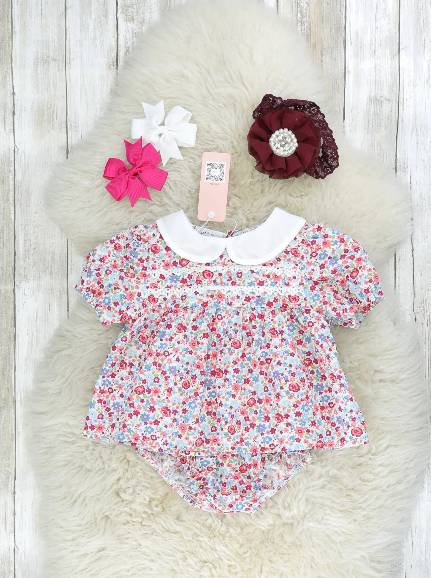 Red Ditsy Floral Vintage Top & Bloomers Outfit