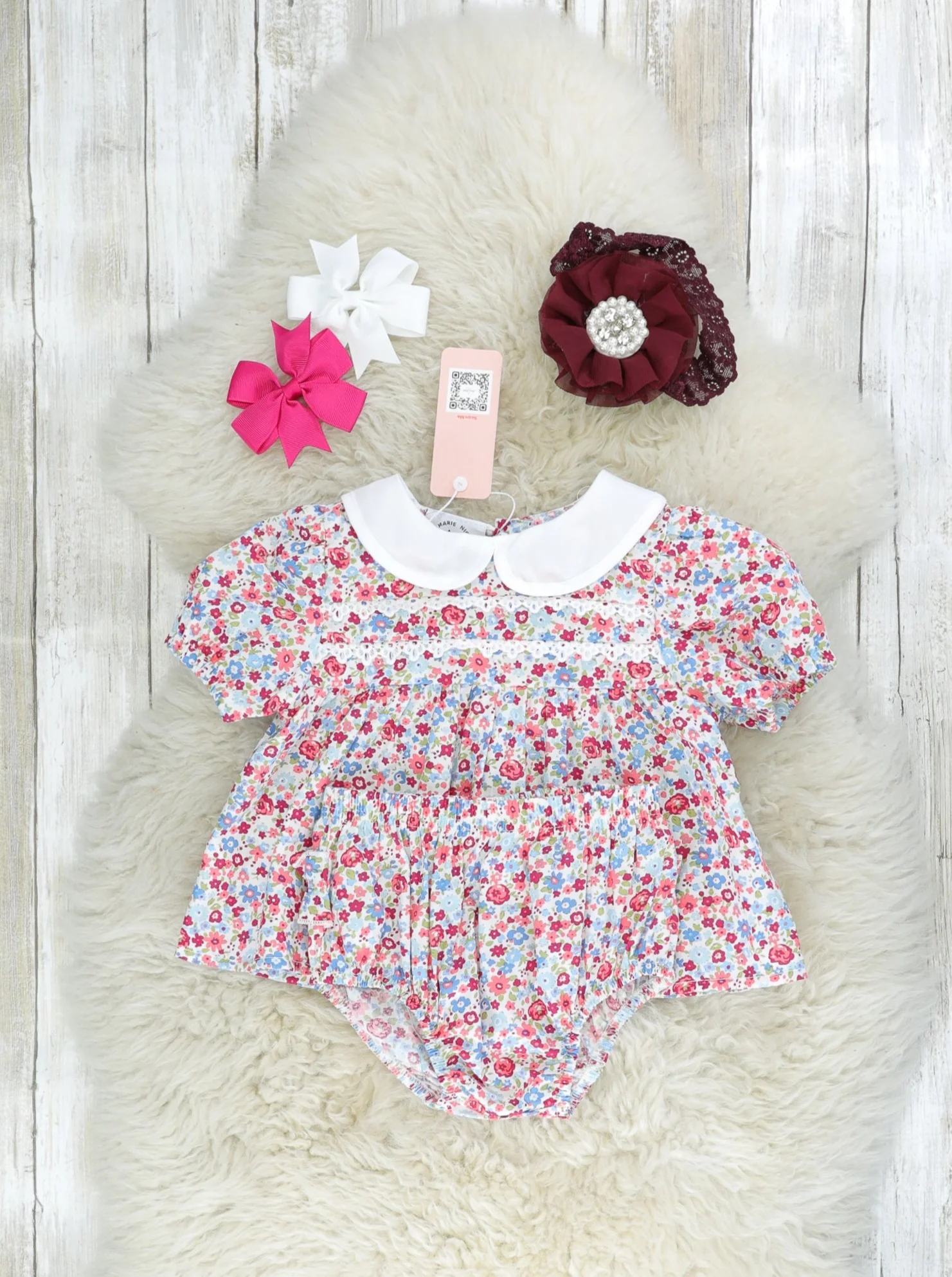 Red Ditsy Floral Vintage Top & Bloomers Outfit - Image 2