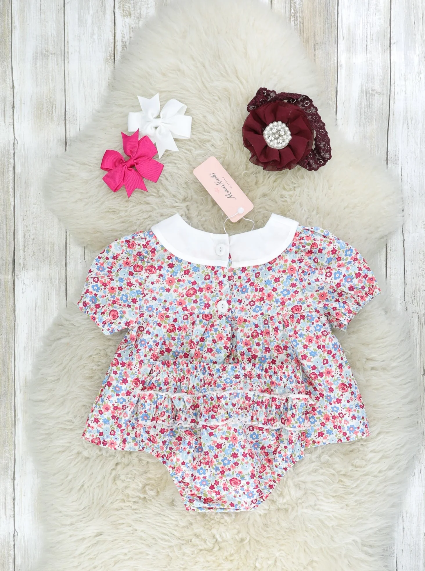Red Ditsy Floral Vintage Top & Bloomers Outfit - Image 3