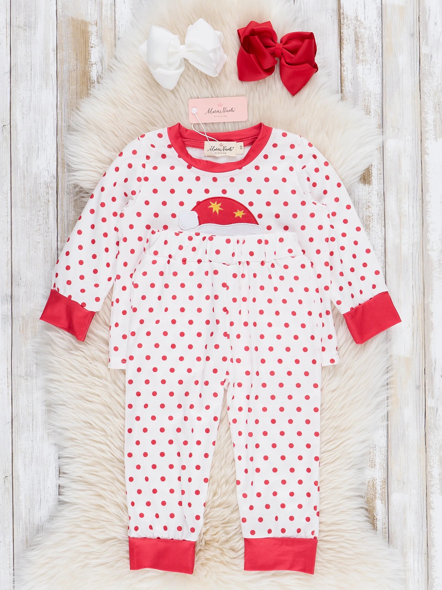 Red Dots Embroidered Santa Pajamas - Image 3
