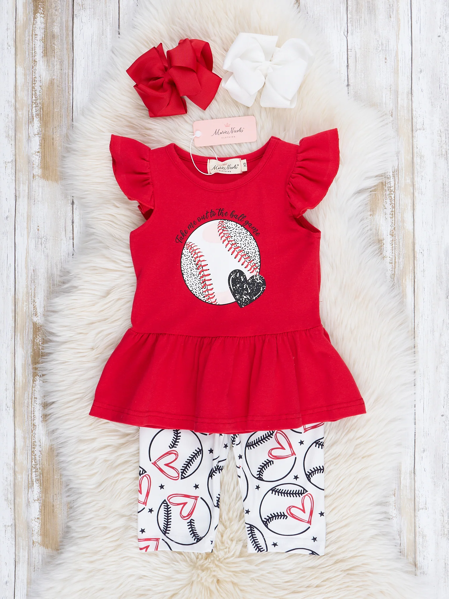 Red Embroidered Baseball Heart Outfit