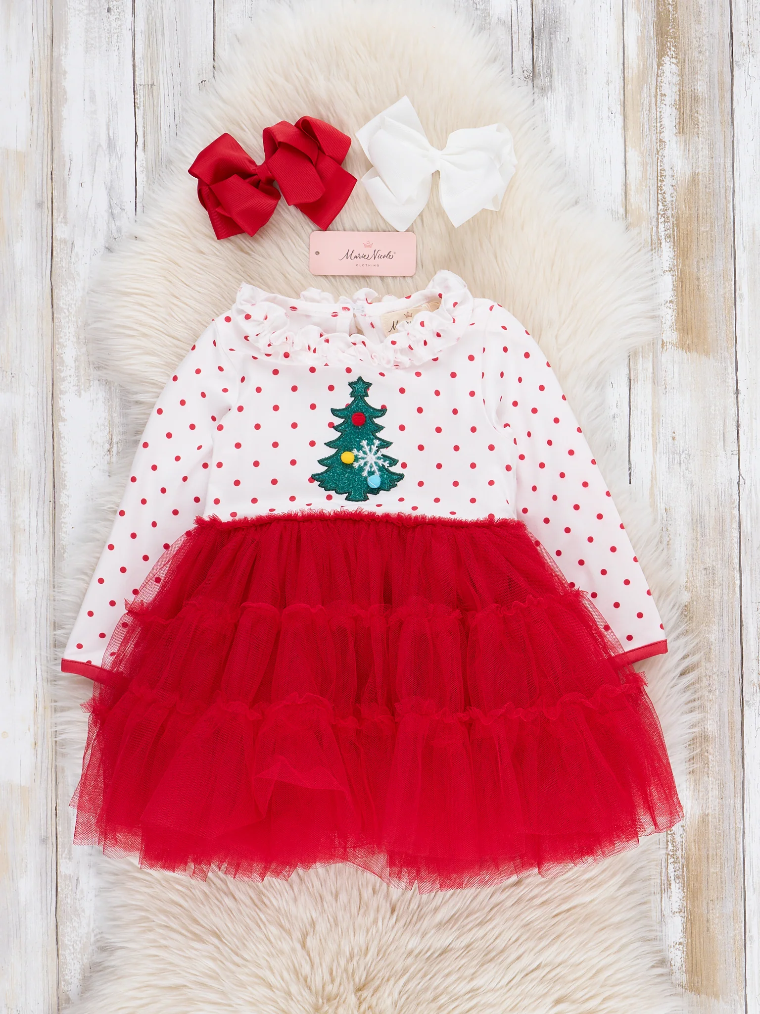 Red Embroidered Christmas Tree Tulle Dress - Image 2