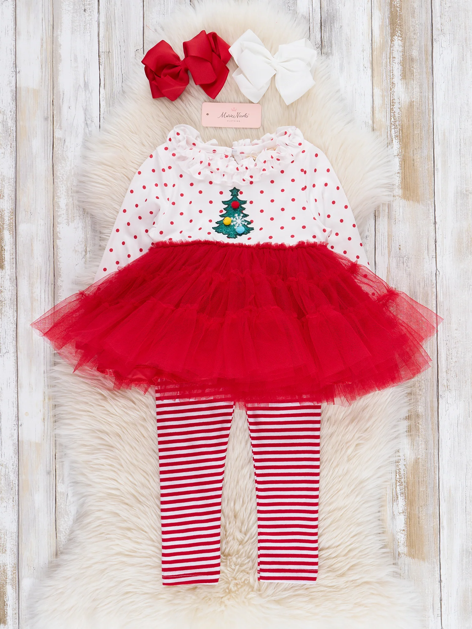 Red Embroidered Christmas Tree Tulle Outfit - Image 2