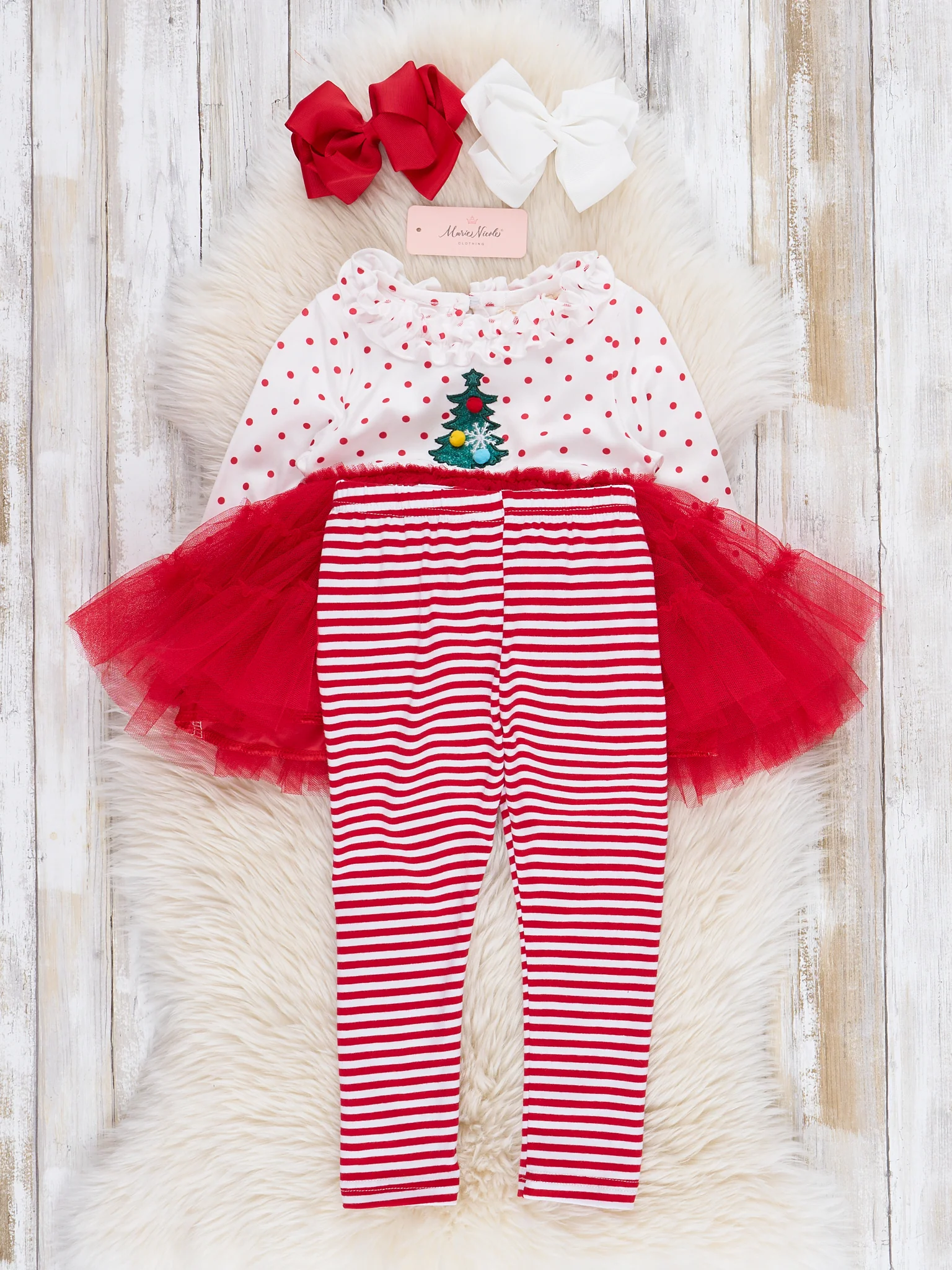 Red Embroidered Christmas Tree Tulle Outfit - Image 3