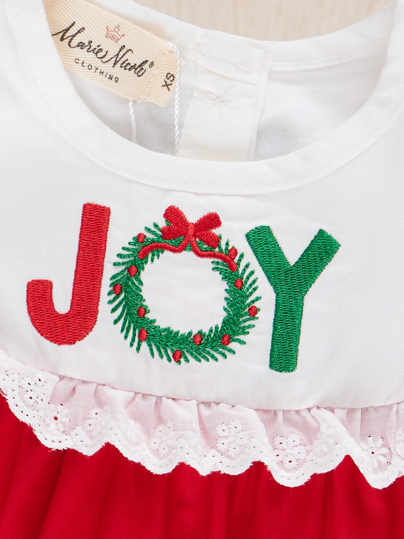 Red Embroidered "Joy" Ruffle Dress - Image 3