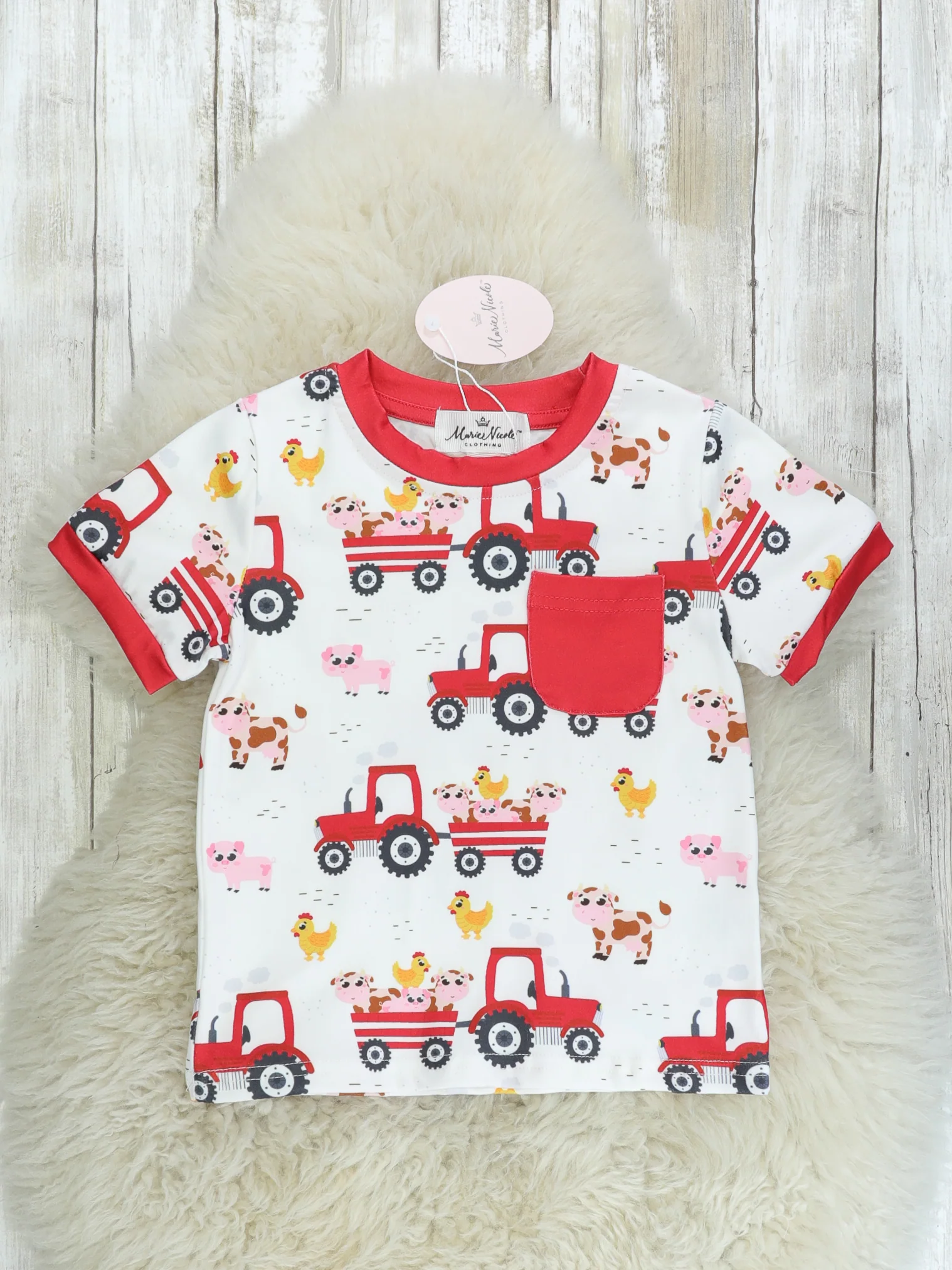 Red Farm Tractor Pocket T-Shirt