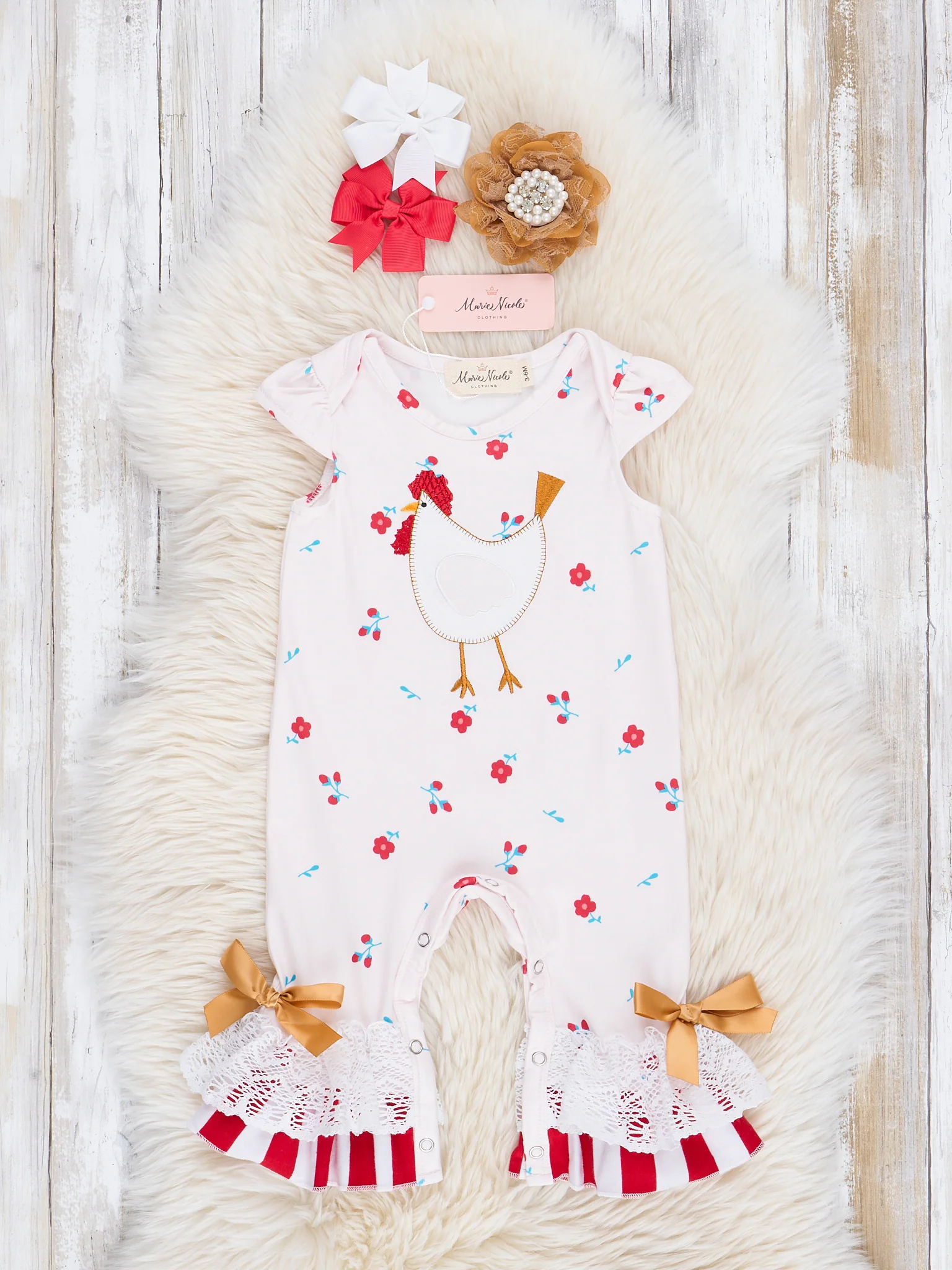Red Floral Chicken Lace Romper