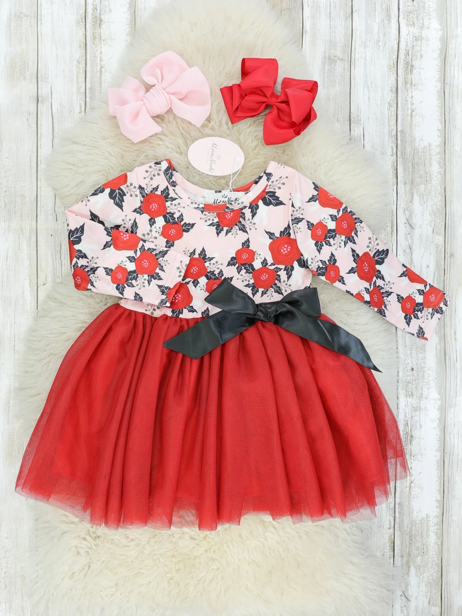 Red Floral Tulle Dress