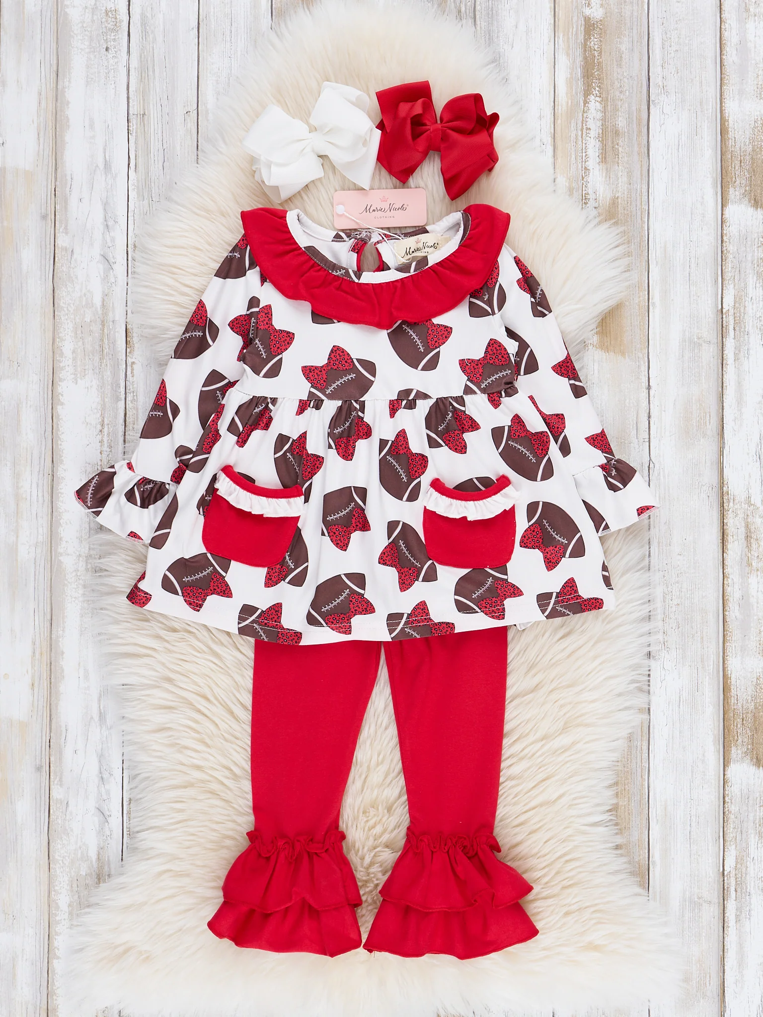 Red Football Bows Ruffle Outfit