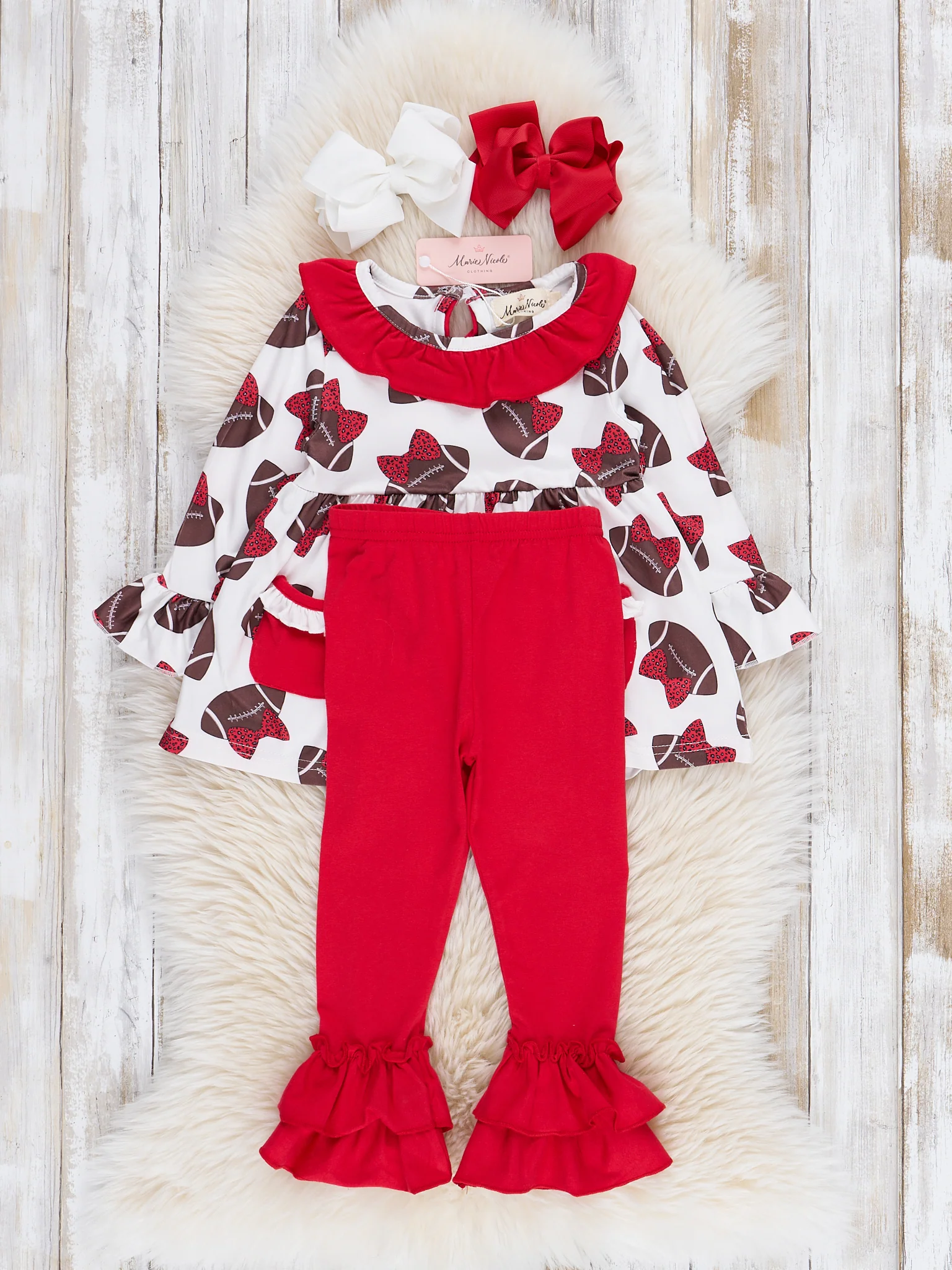 Red Football Bows Ruffle Outfit - Image 2