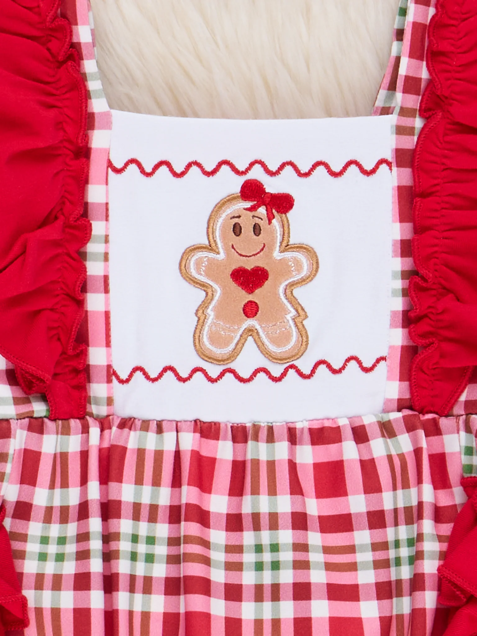 Red Gingerbread Plaid Ruffle Bubble Romper - Image 2