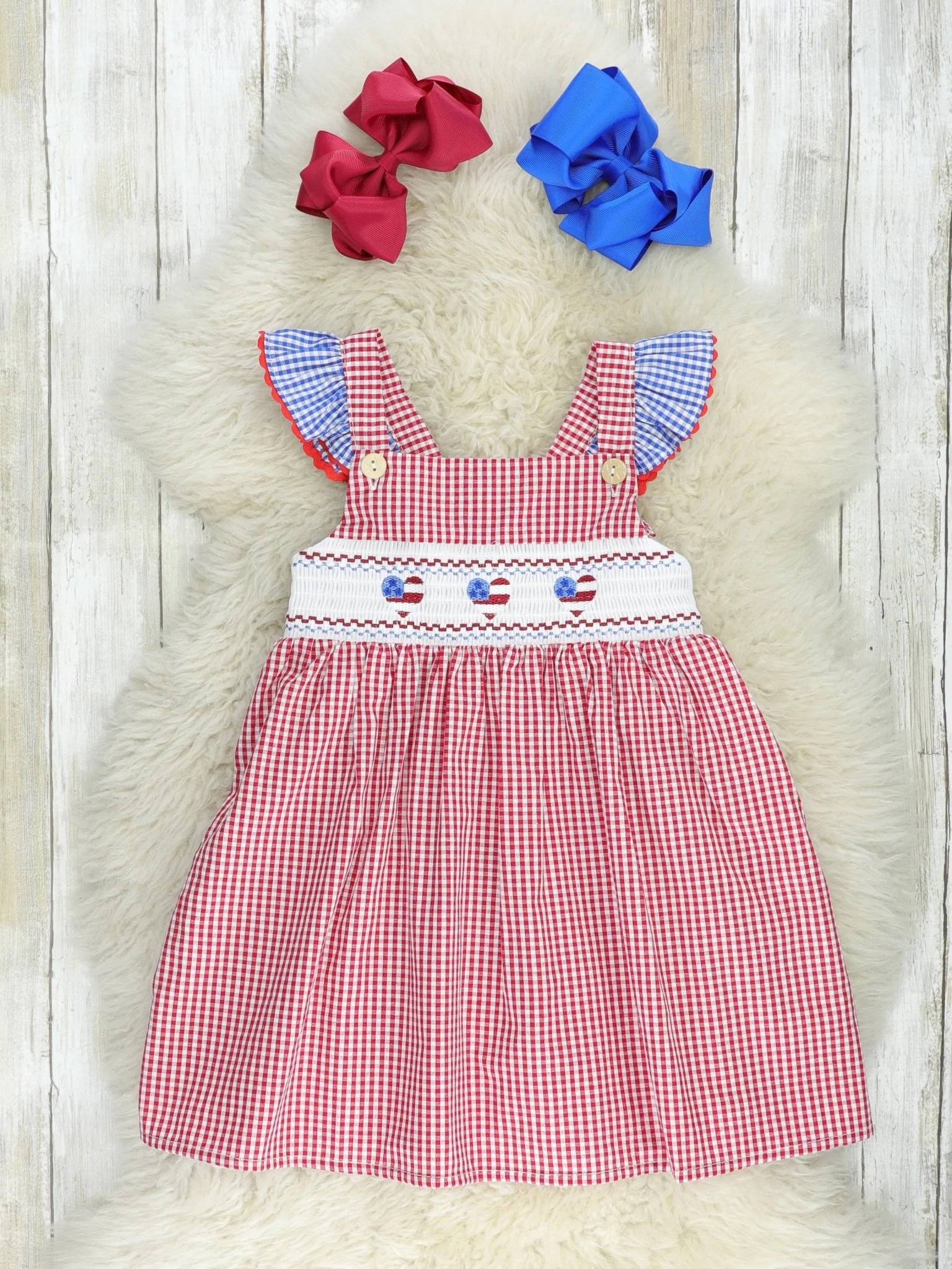 Red Gingham American Heart Smocked Dress - Image 2
