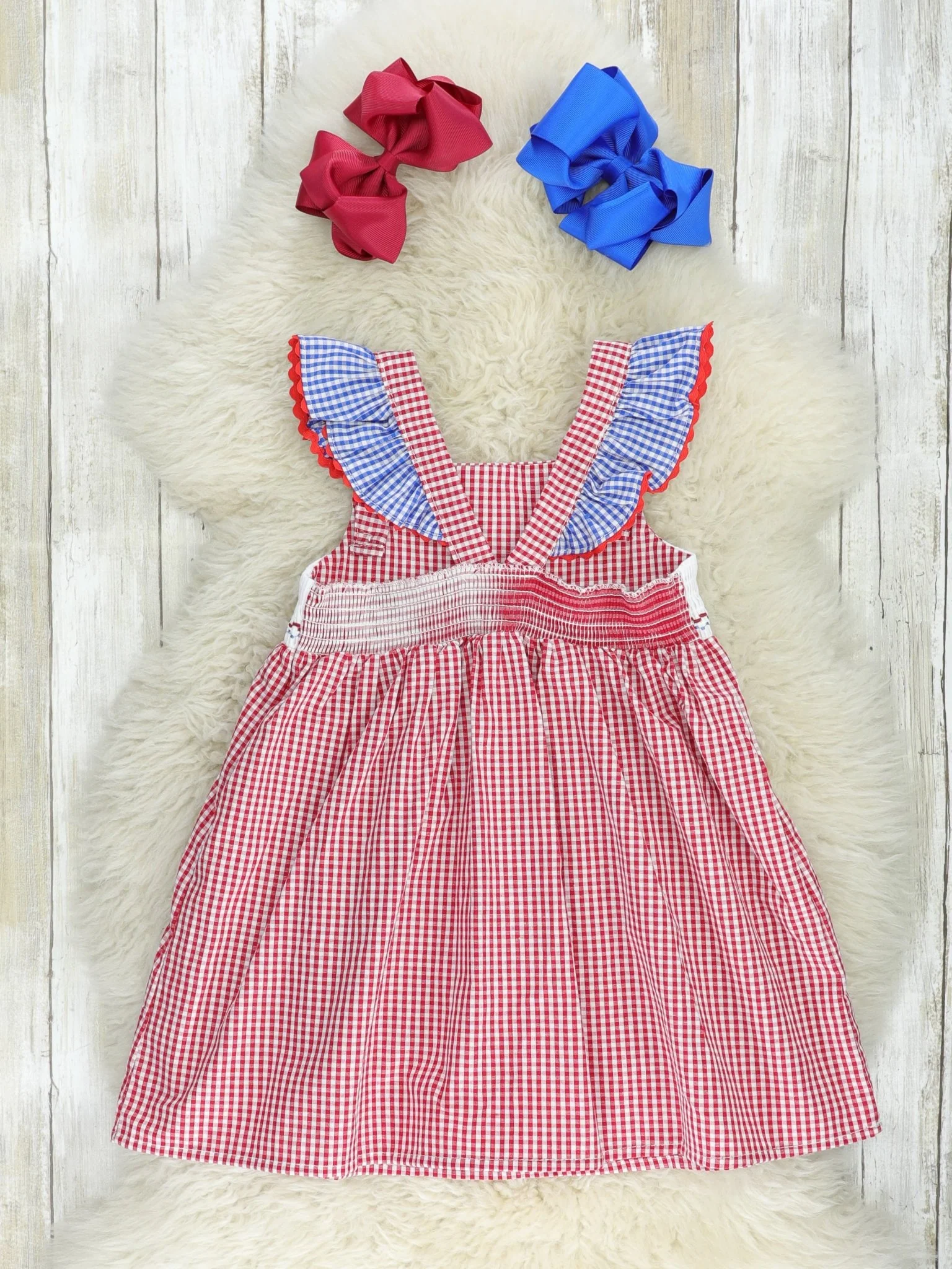 Red Gingham American Heart Smocked Dress - Image 3