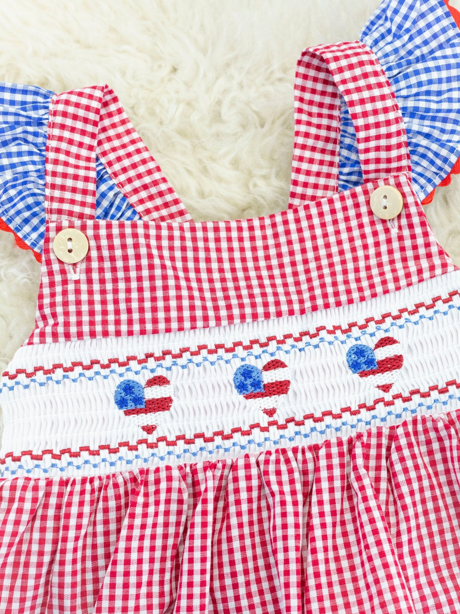 Red Gingham American Heart Smocked Dress - Image 4