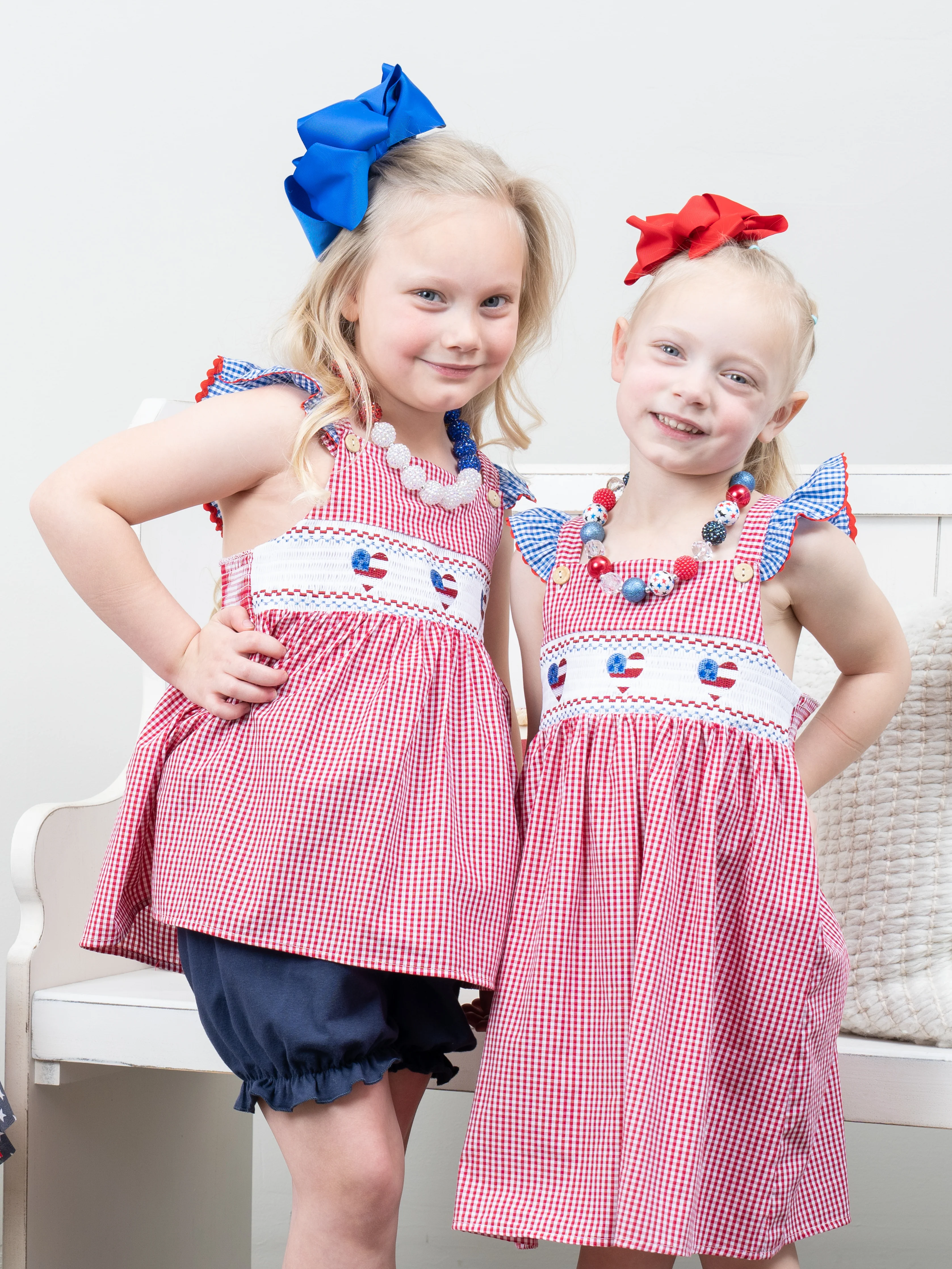 Red Gingham American Heart Smocked Dress - Image 5