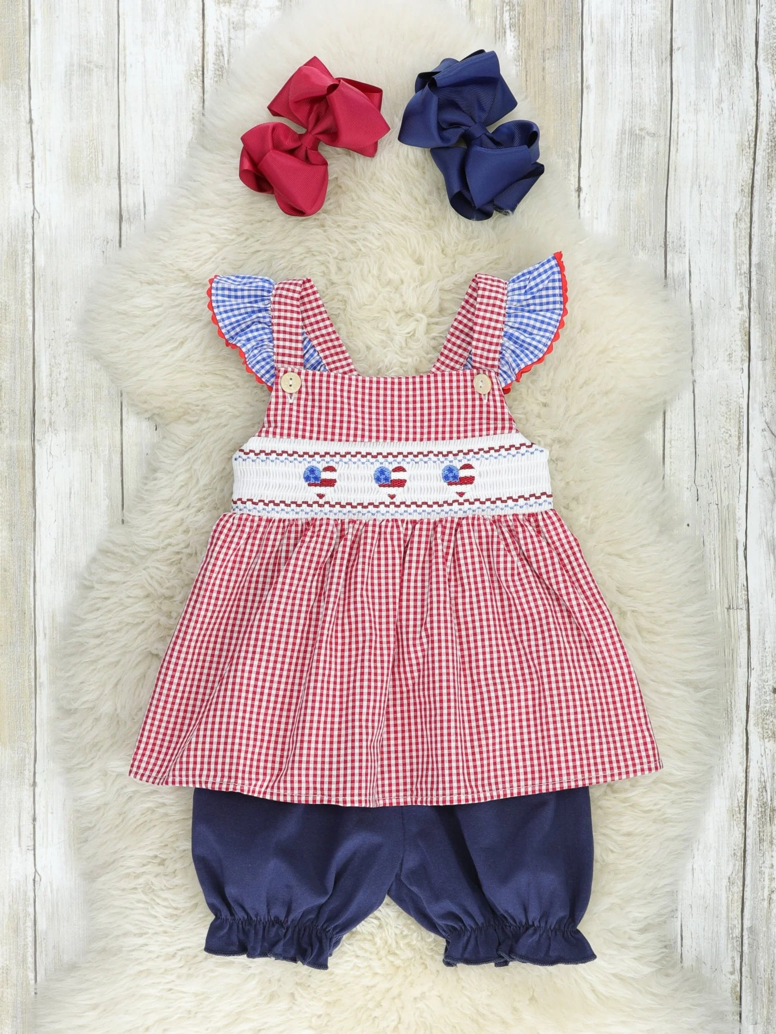 Red Gingham American Heart Smocked Outfit - Image 2