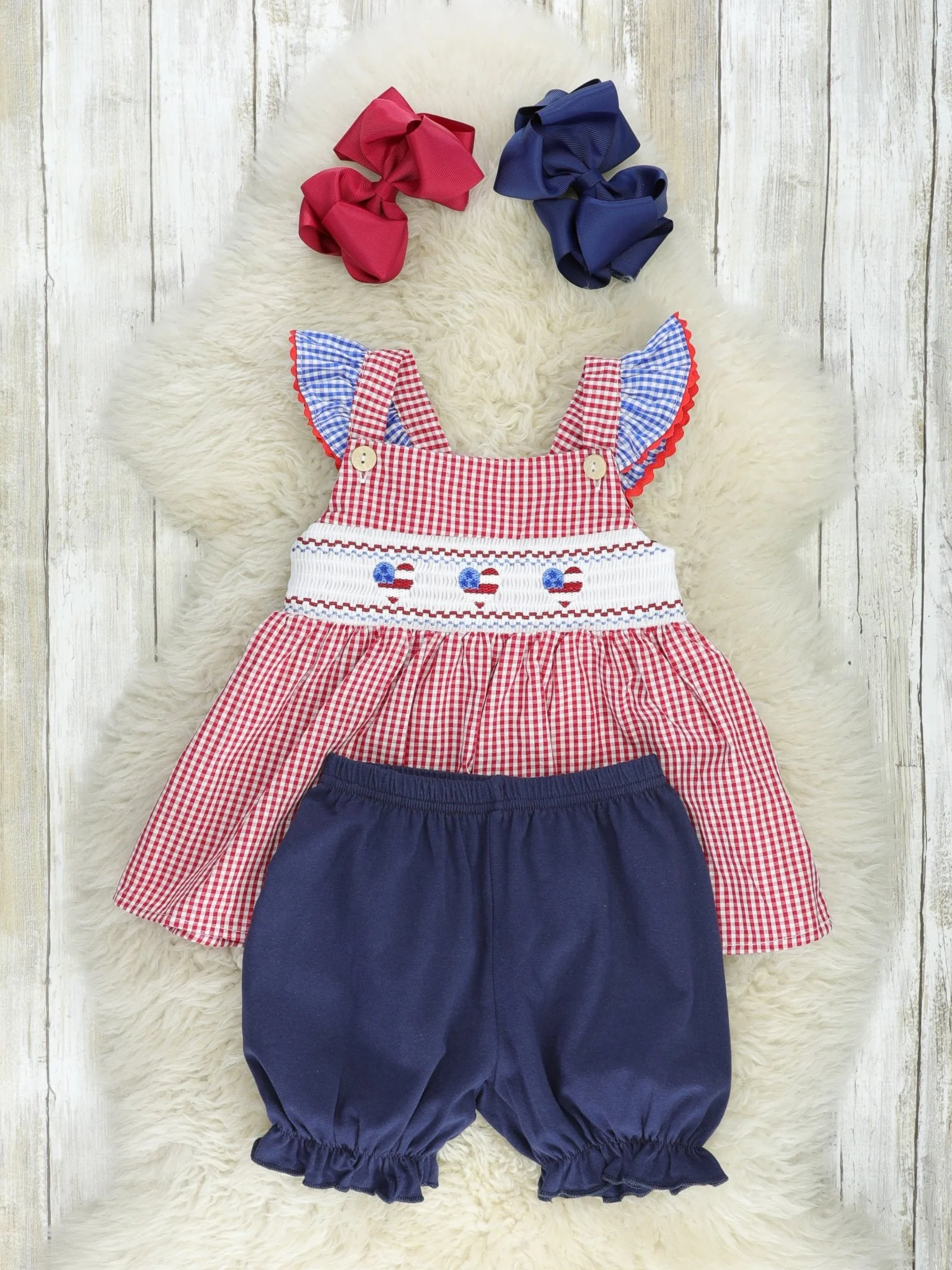 Red Gingham American Heart Smocked Outfit - Image 3
