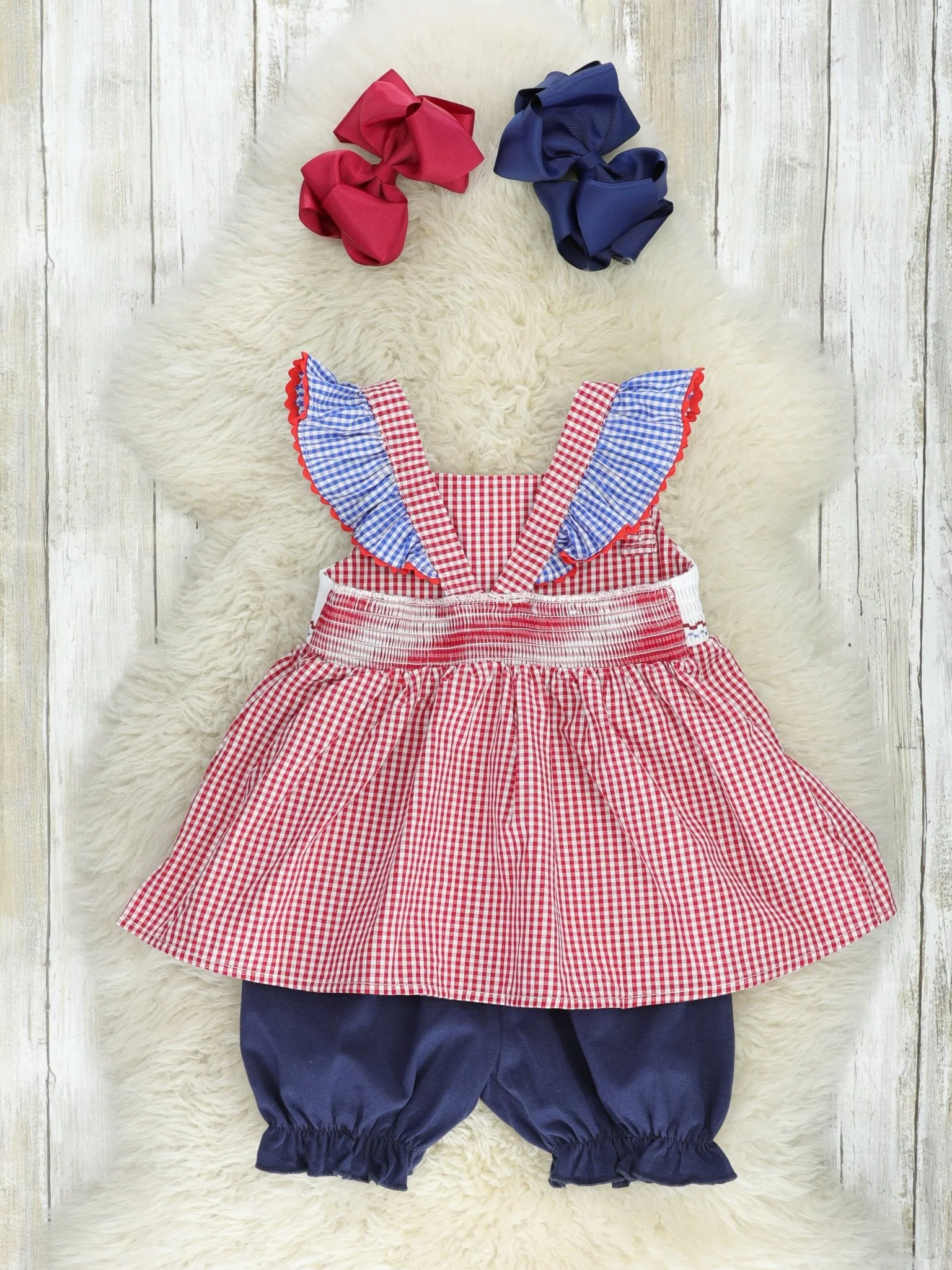 Red Gingham American Heart Smocked Outfit - Image 4