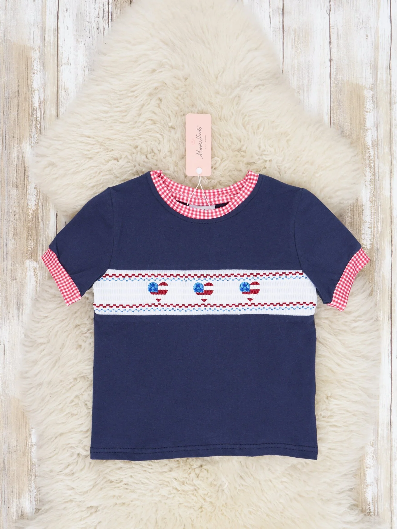 Red Gingham American Heart Smocked Shirt