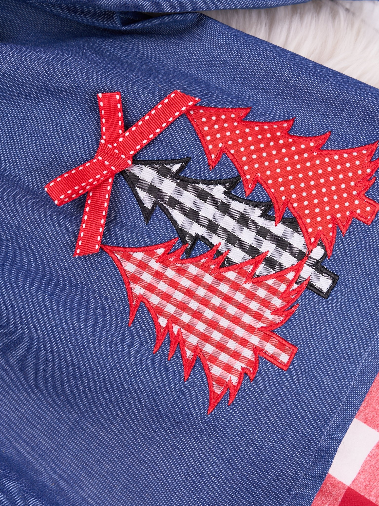 Red Gingham Chambray Christmas Tree Ruffle Outfit - Image 4
