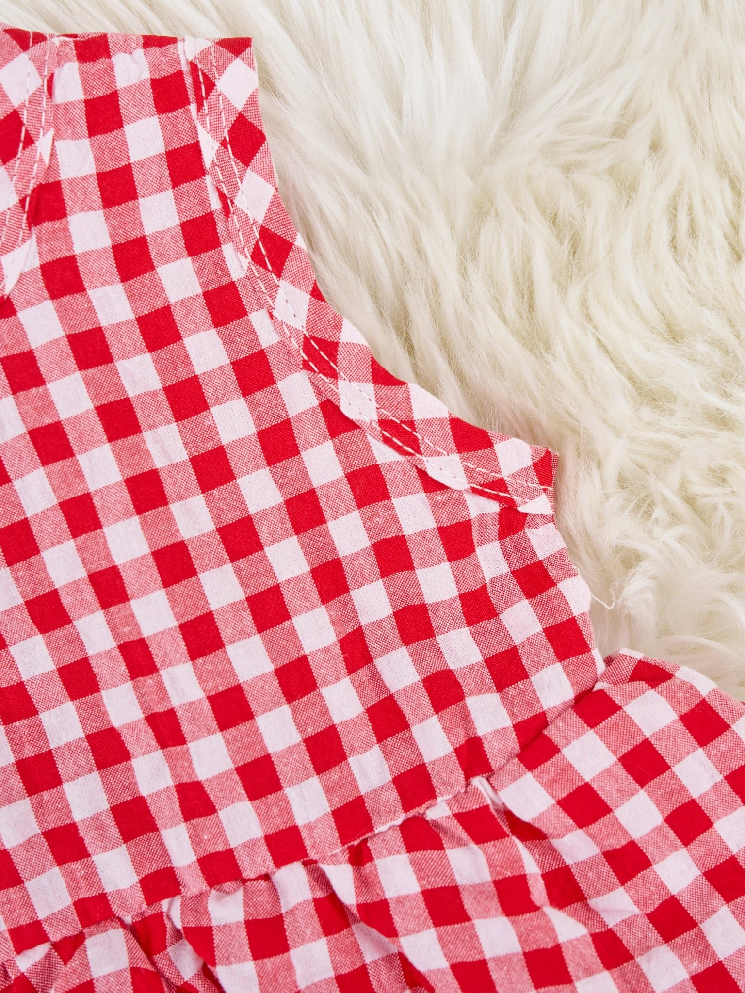 Red Gingham Dressy Ruffle Romper - Image 3