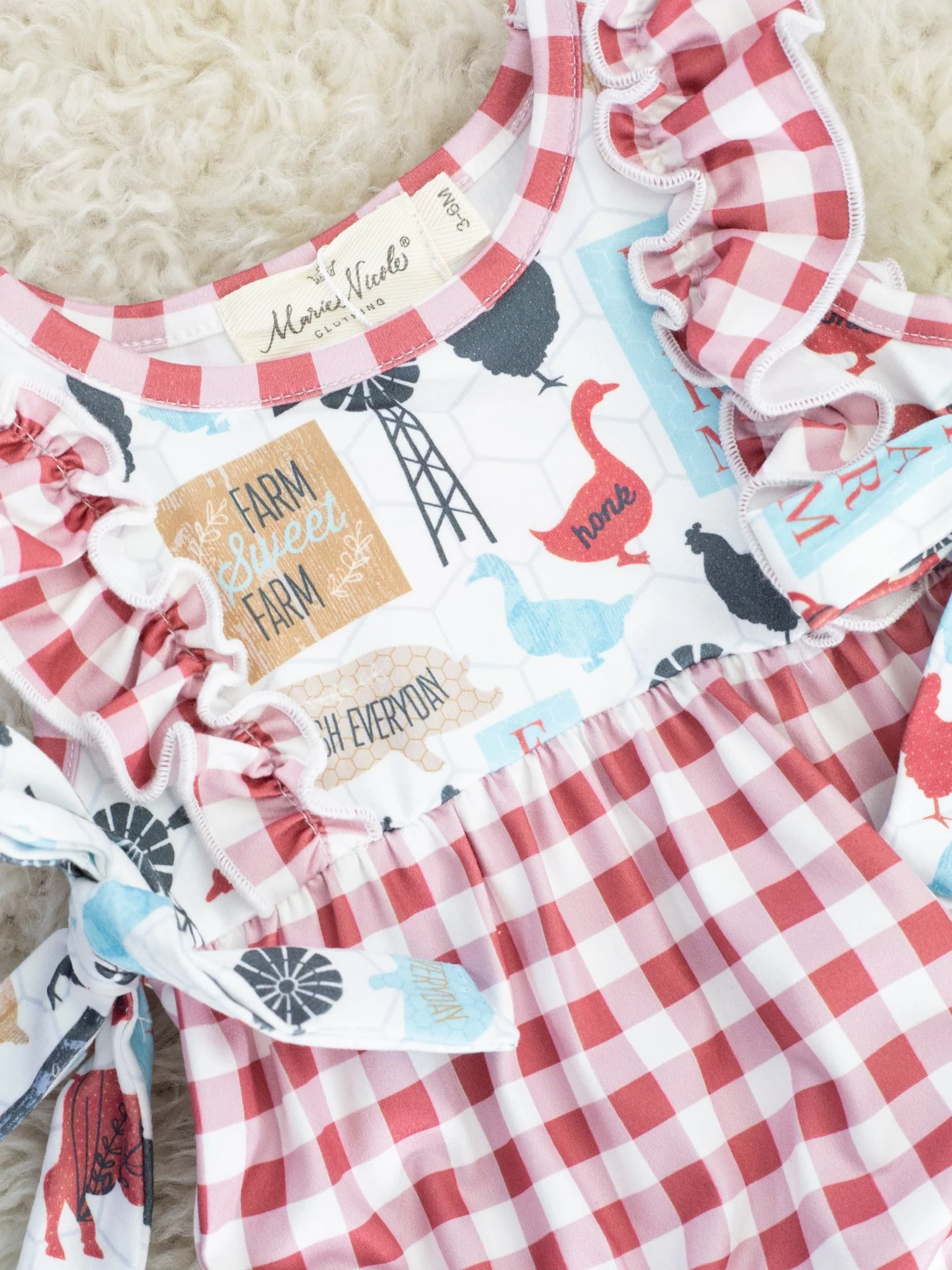 Red Gingham Farm Animal Bubble Romper - Image 2