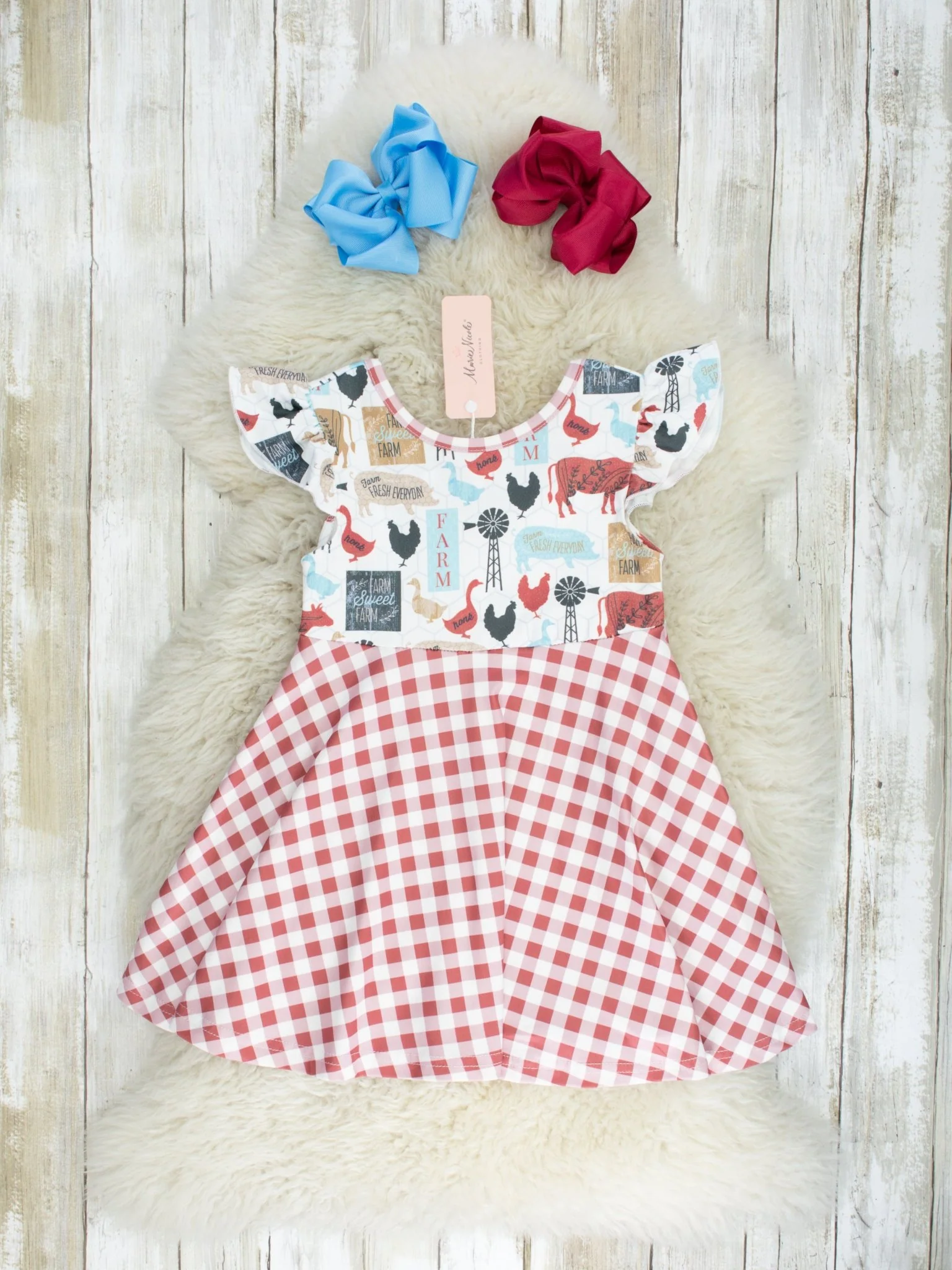 Red Gingham Farm Animal Dress