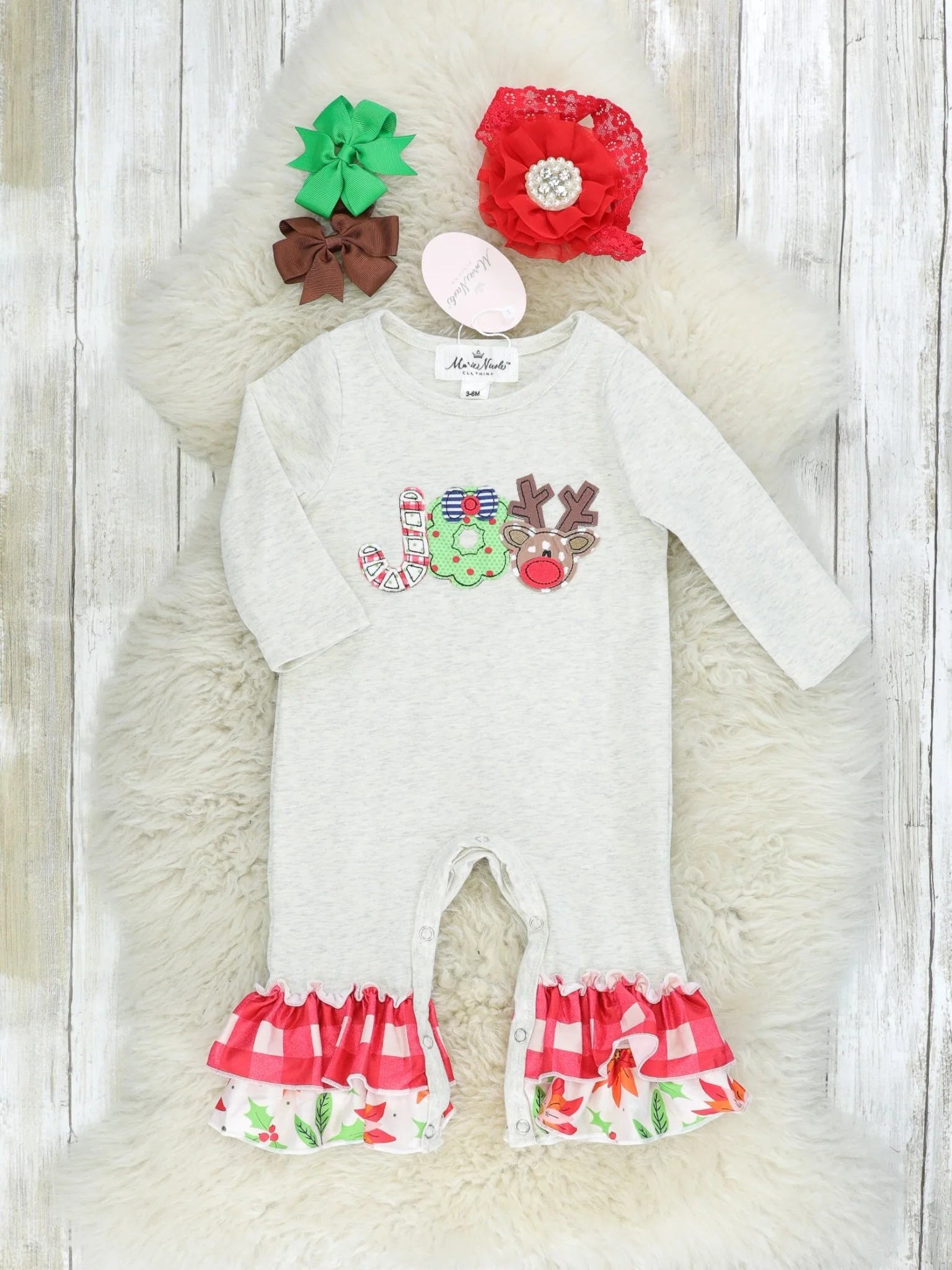 Red Gingham "JOY" Ruffle Romper
