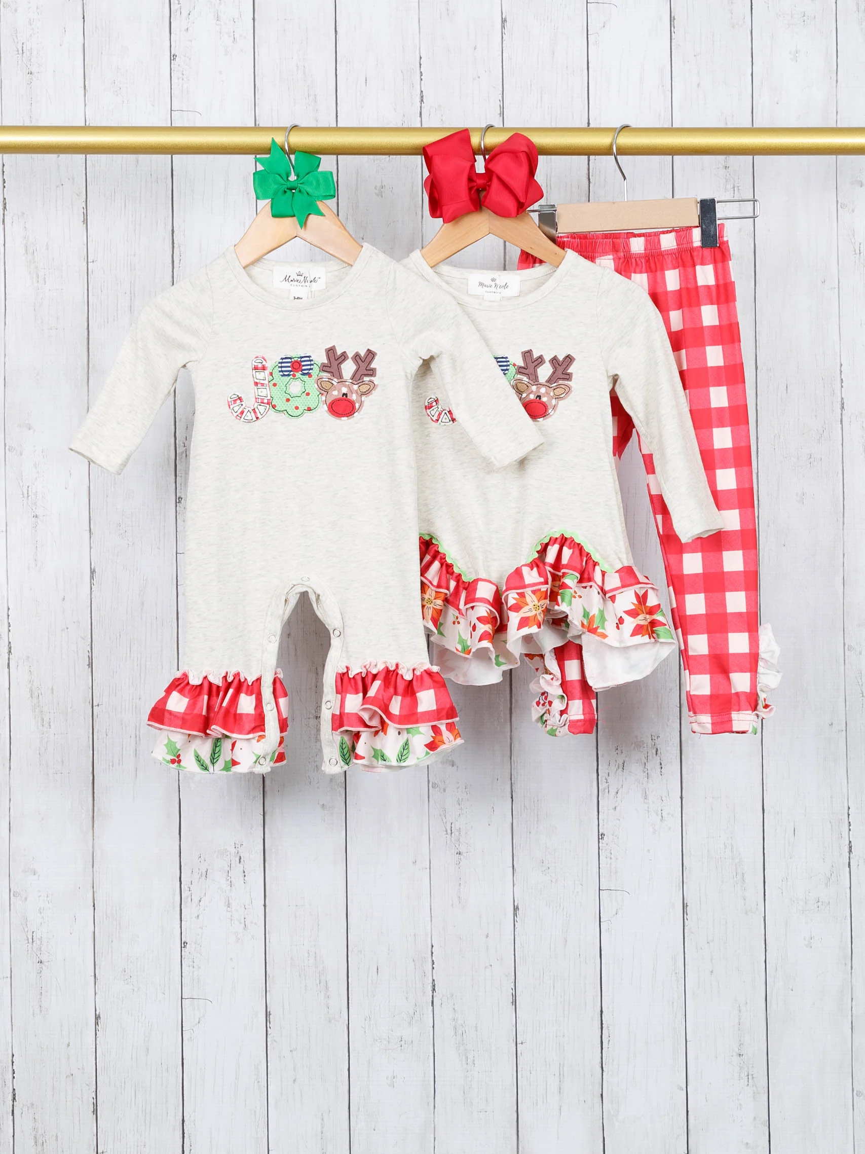 Red Gingham "JOY" Ruffle Romper - Image 3