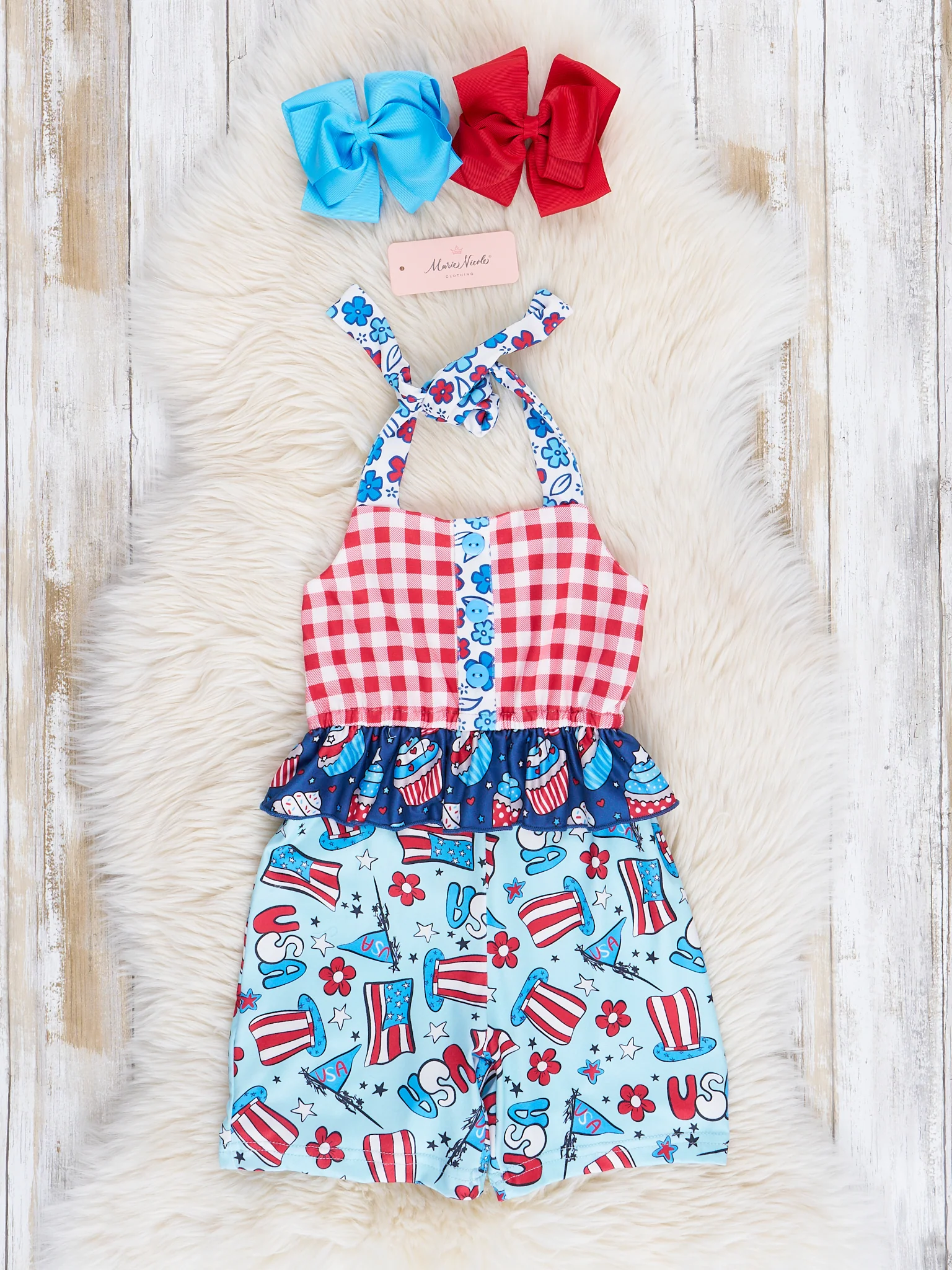 Red Gingham Patriotic Treats Romper