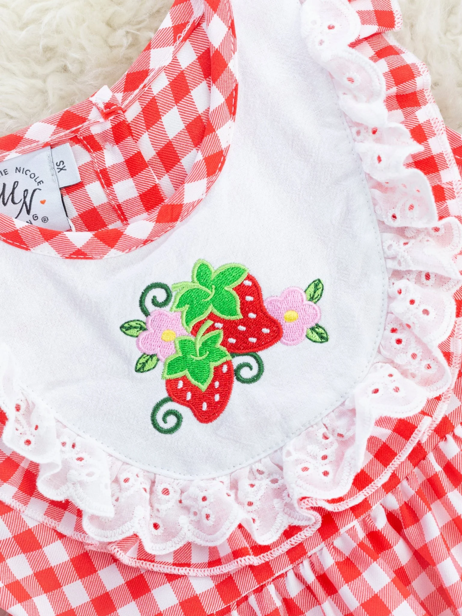 Red Gingham Strawberry Bib Collar Dress - Image 2