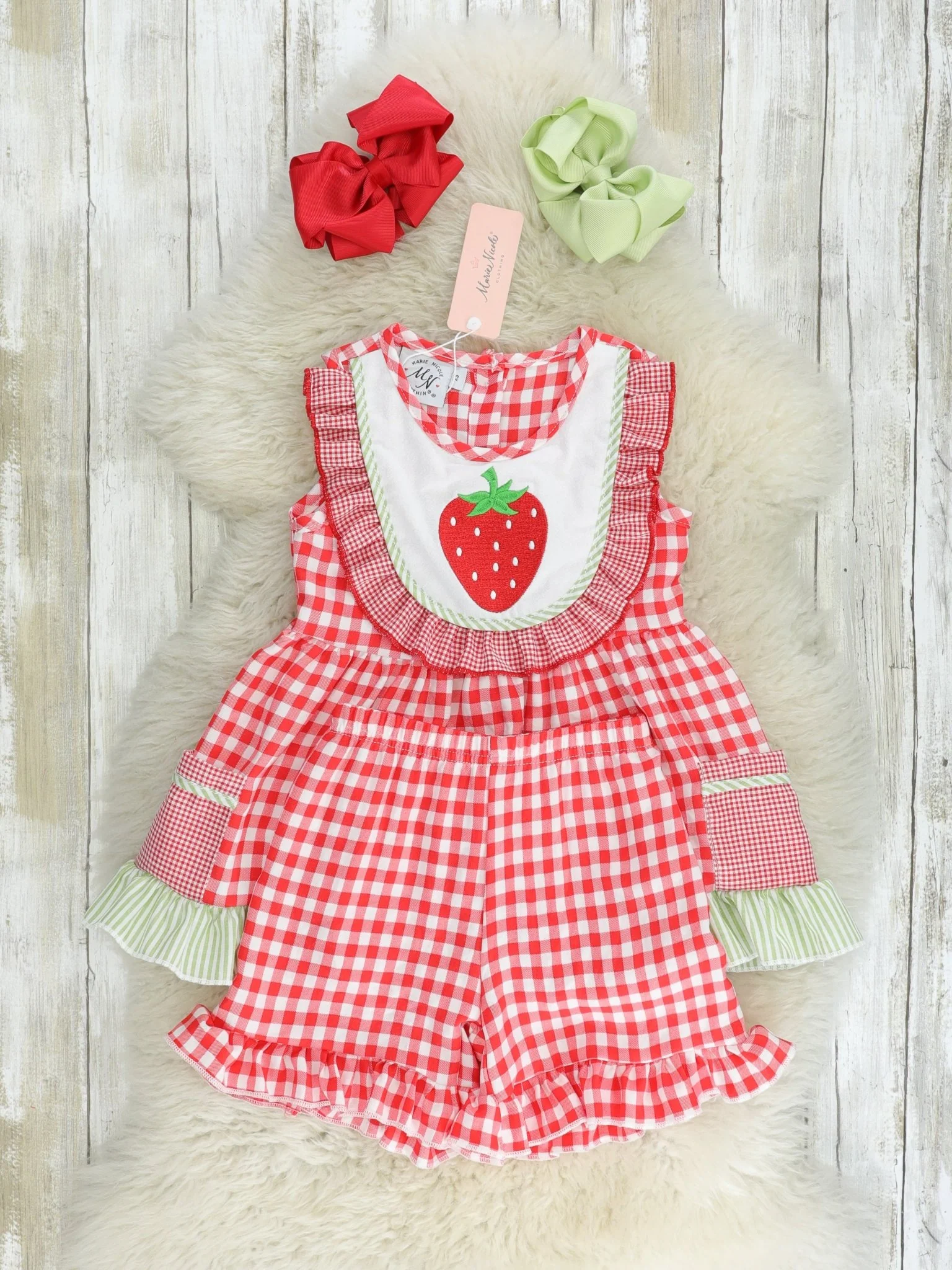 Red Gingham Strawberry Bib Collar Outfit - Image 2
