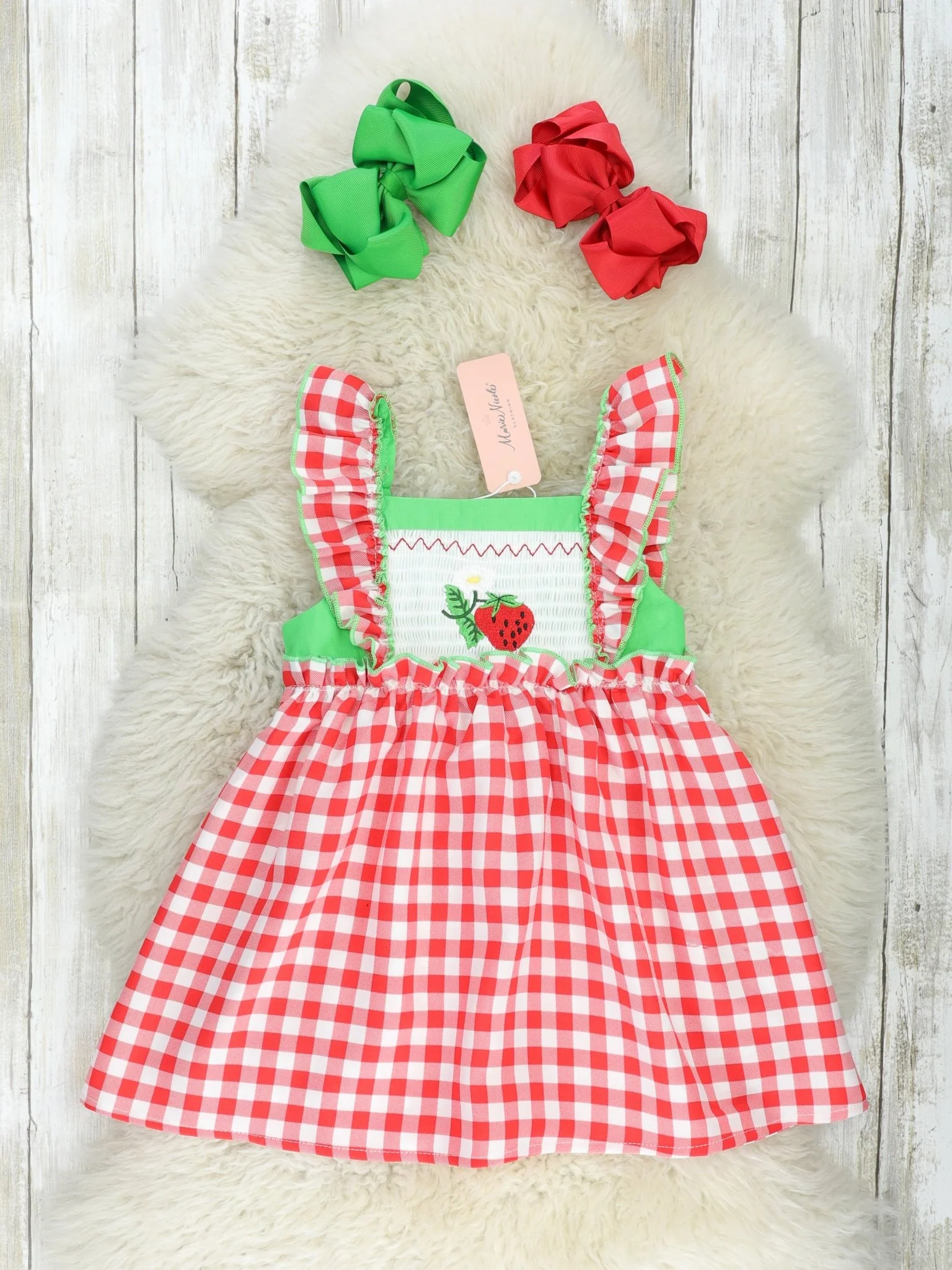 Red Gingham Strawberry Smocked Tank Dress